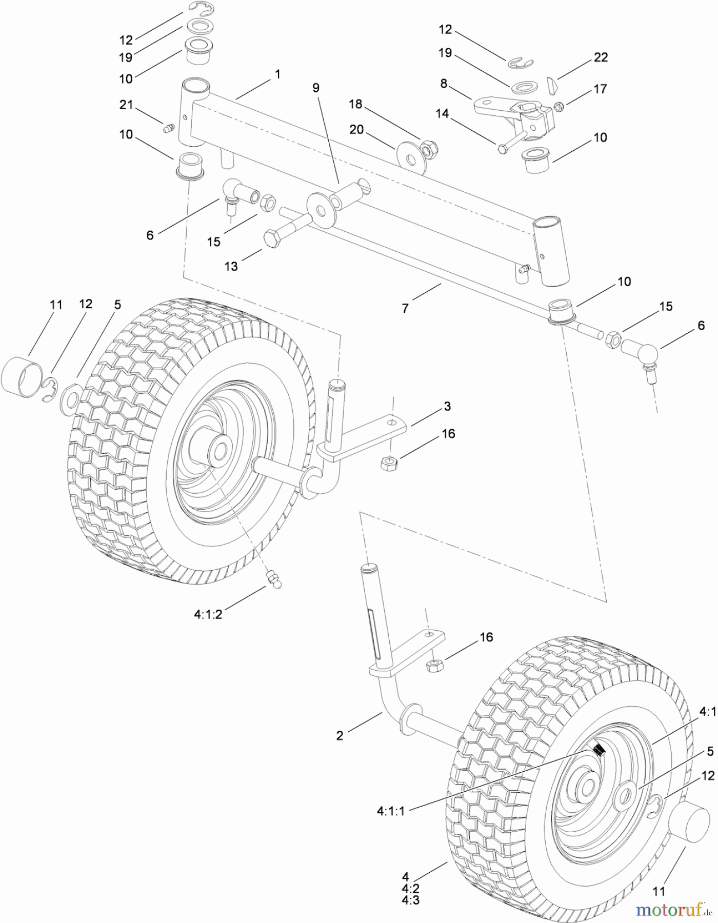  Toro Neu Mowers, Lawn & Garden Tractor Seite 1 74560 (DH 140) - Toro DH 140 Lawn Tractor, 2010 (310000001-310999999) FRONT AXLE AND WHEEL ASSEMBLY