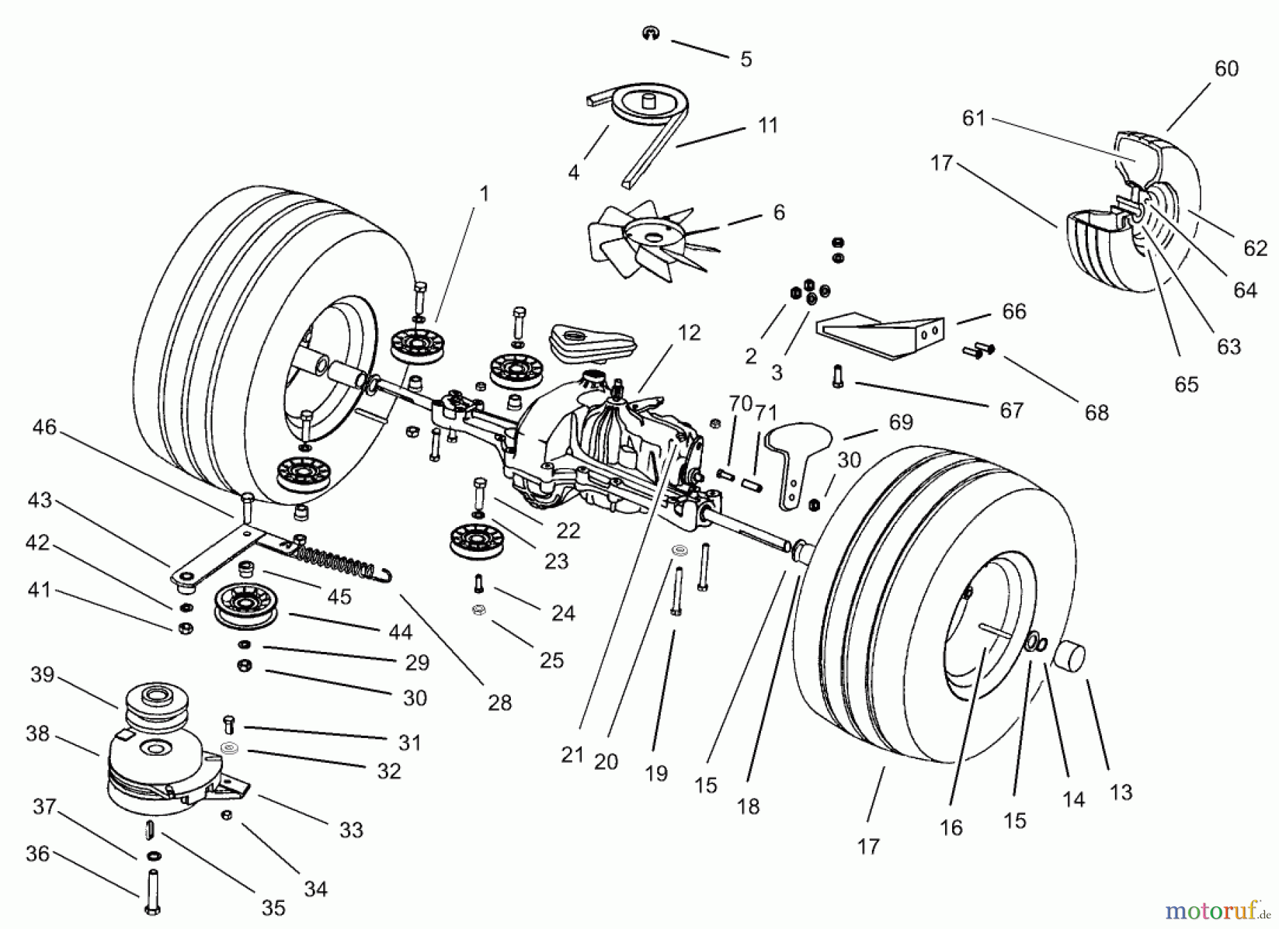  Toro Neu Mowers, Lawn & Garden Tractor Seite 1 74570 (170-DH) - Toro 170-DH Lawn Tractor, 2000 (200000001-200999999) TRANSMISSION DRIVE ASSEMBLY