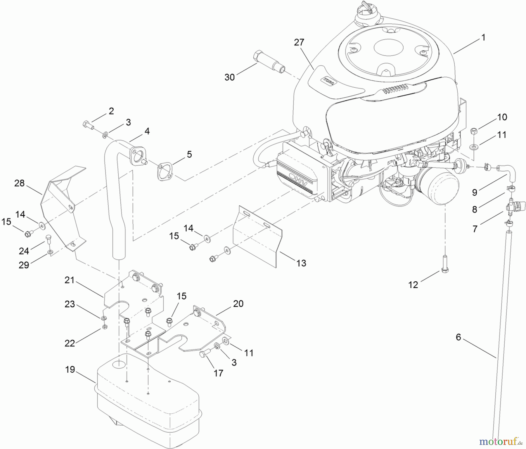  Toro Neu Mowers, Lawn & Garden Tractor Seite 1 74582 (DH 210) - Toro DH 210 Lawn Tractor, 2011 (311000001-311999999) ENGINE AND MUFFLER ASSEMBLY