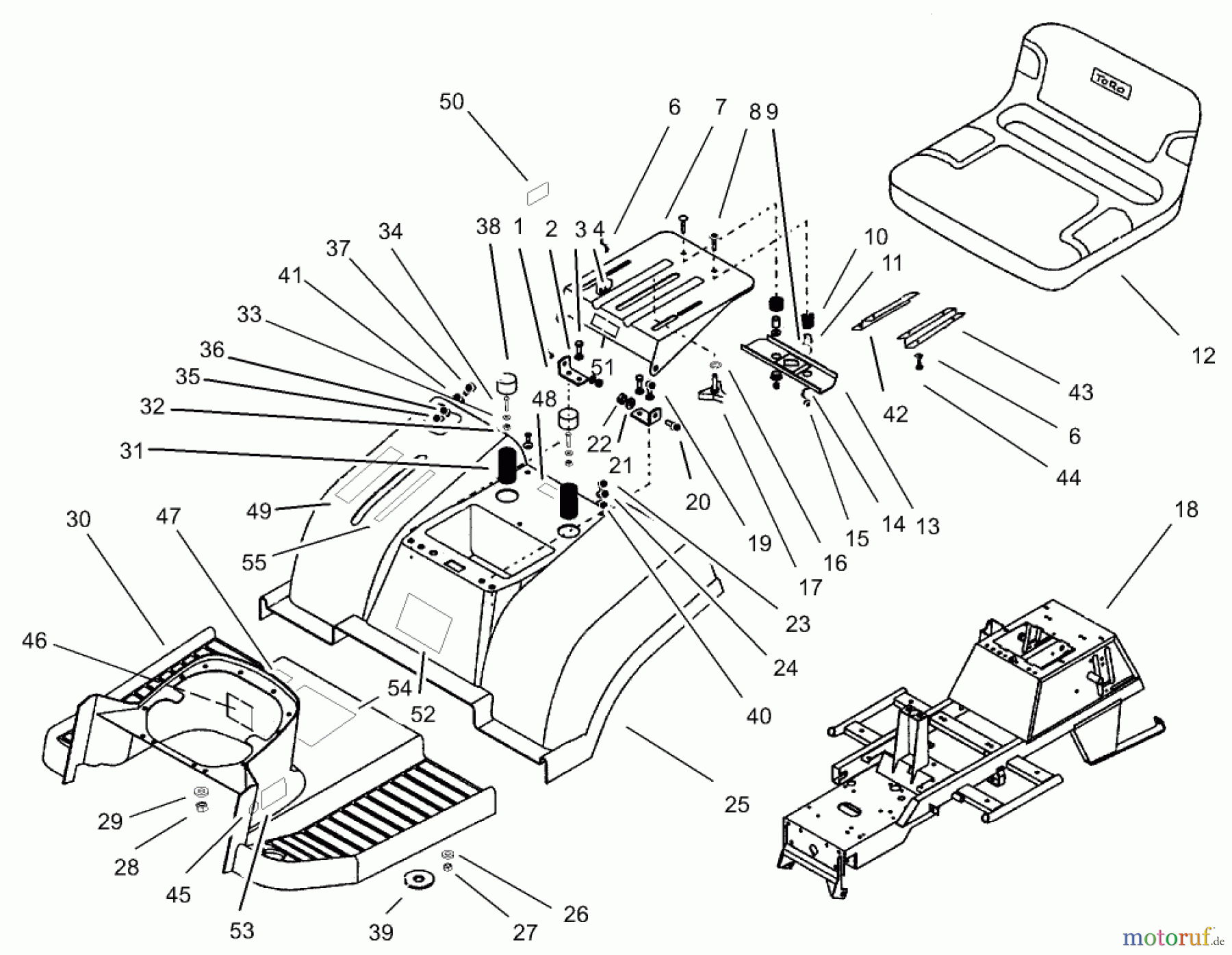 Toro Neu Mowers, Lawn & Garden Tractor Seite 1 74590 (190-DH) - Toro 190-DH Lawn Tractor, 2000 (200000001-200999999) BODY ASSEMBLY #1