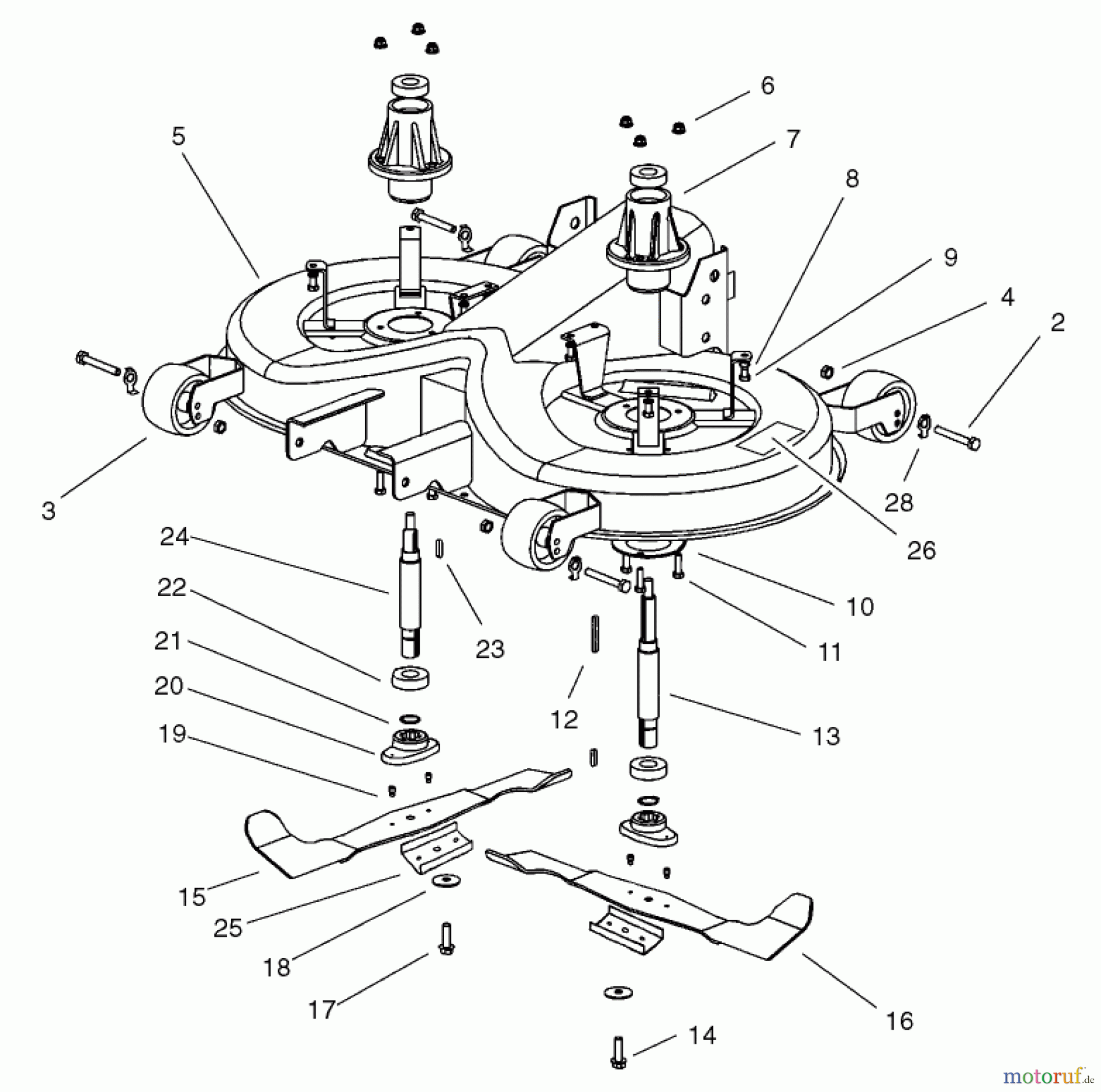  Toro Neu Mowers, Lawn & Garden Tractor Seite 1 74590 (190-DH) - Toro 190-DH Lawn Tractor, 2002 (220000001-220999999) OPERATION CUTTING PAN ASSEMBLY