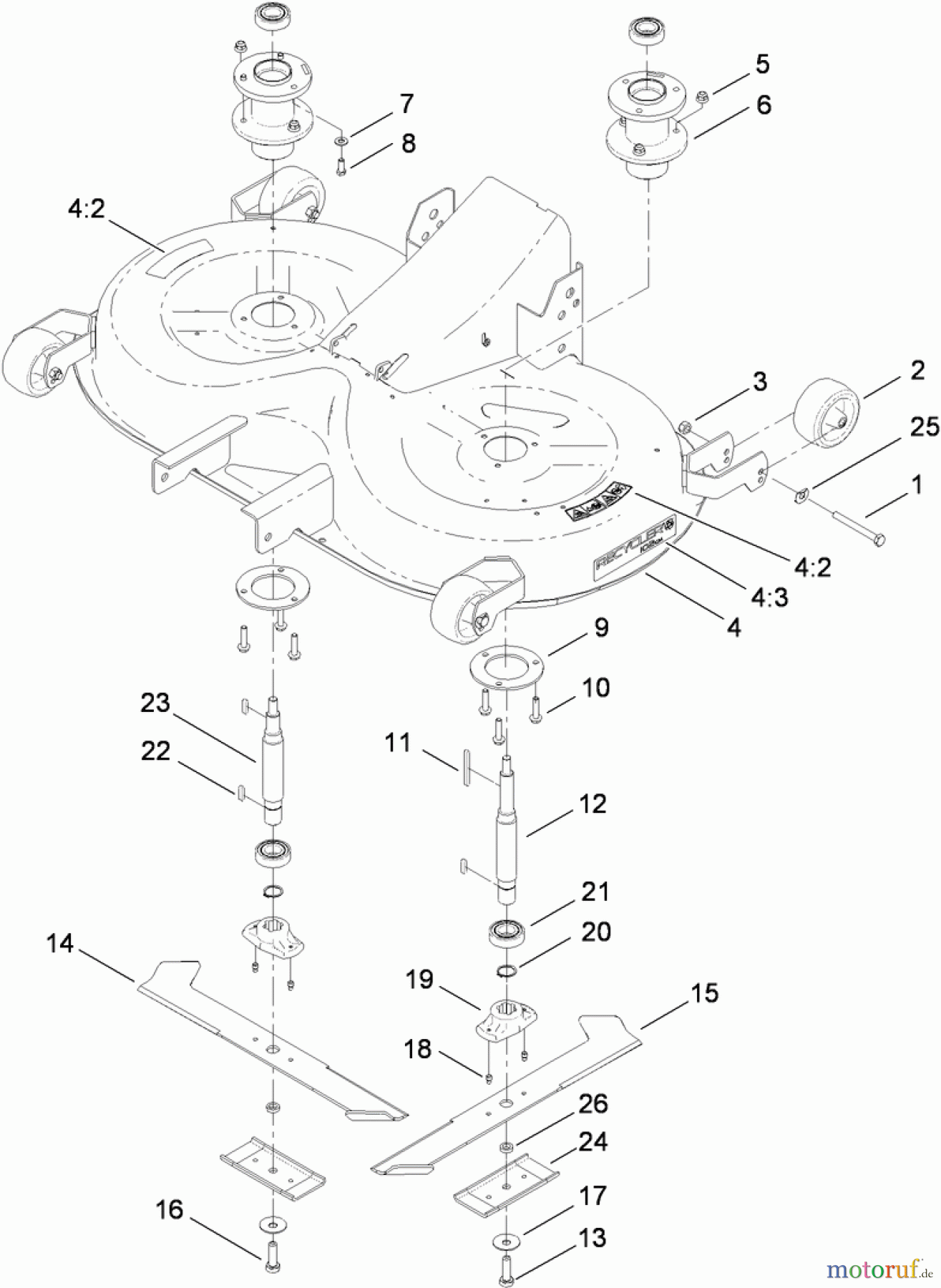  Toro Neu Mowers, Lawn & Garden Tractor Seite 1 74593 (DH 220) - Toro DH 220 Lawn Tractor, 2010 (310000001-310999999) CUTTING PAN AND MOWER HOUSING ASSEMBLY