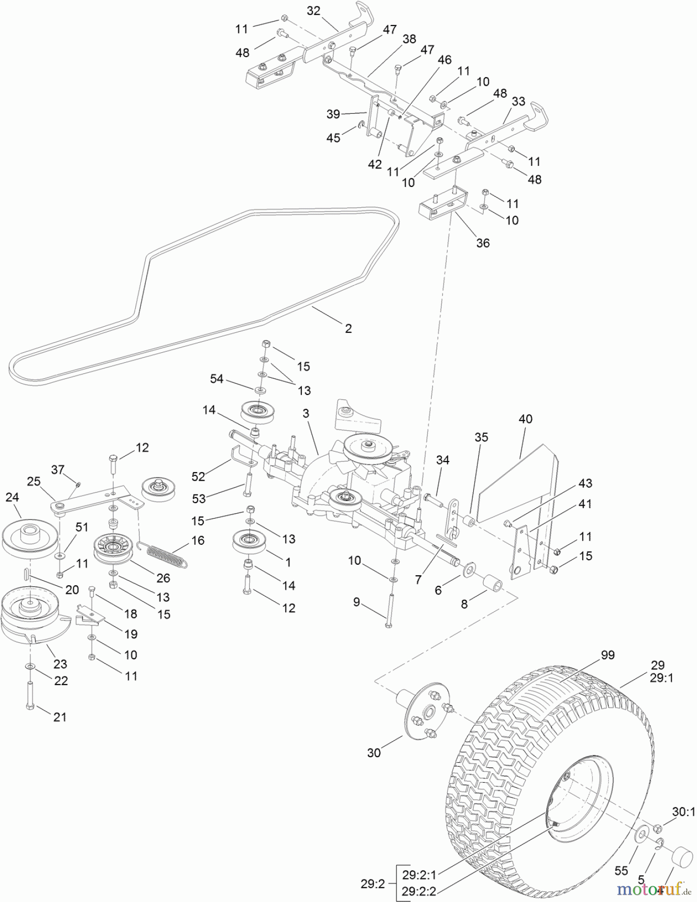  Toro Neu Mowers, Lawn & Garden Tractor Seite 1 74593 (DH 220) - Toro DH 220 Lawn Tractor, 2011 (311000401-311999999) REAR WHEEL AND TRANSAXLE ASSEMBLY