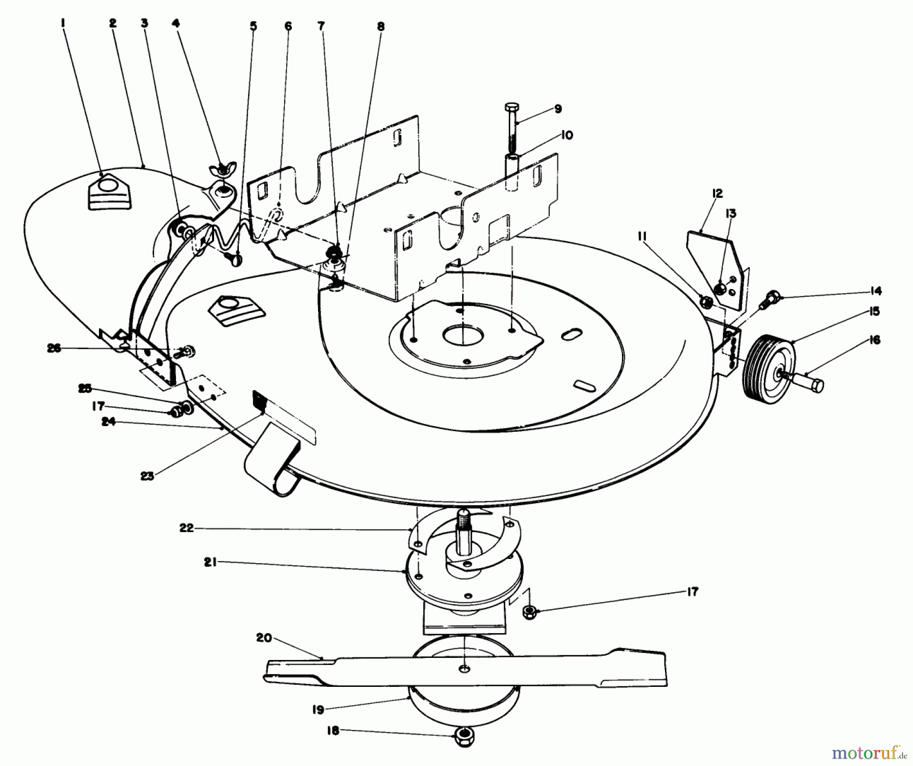  Toro Neu Mowers, Rear-Engine Rider 56125 (7-25) - Toro 7-25 Rear Engine Rider, 1985 (5000001-5999999) MOWER HOUSING ASSEMBLY