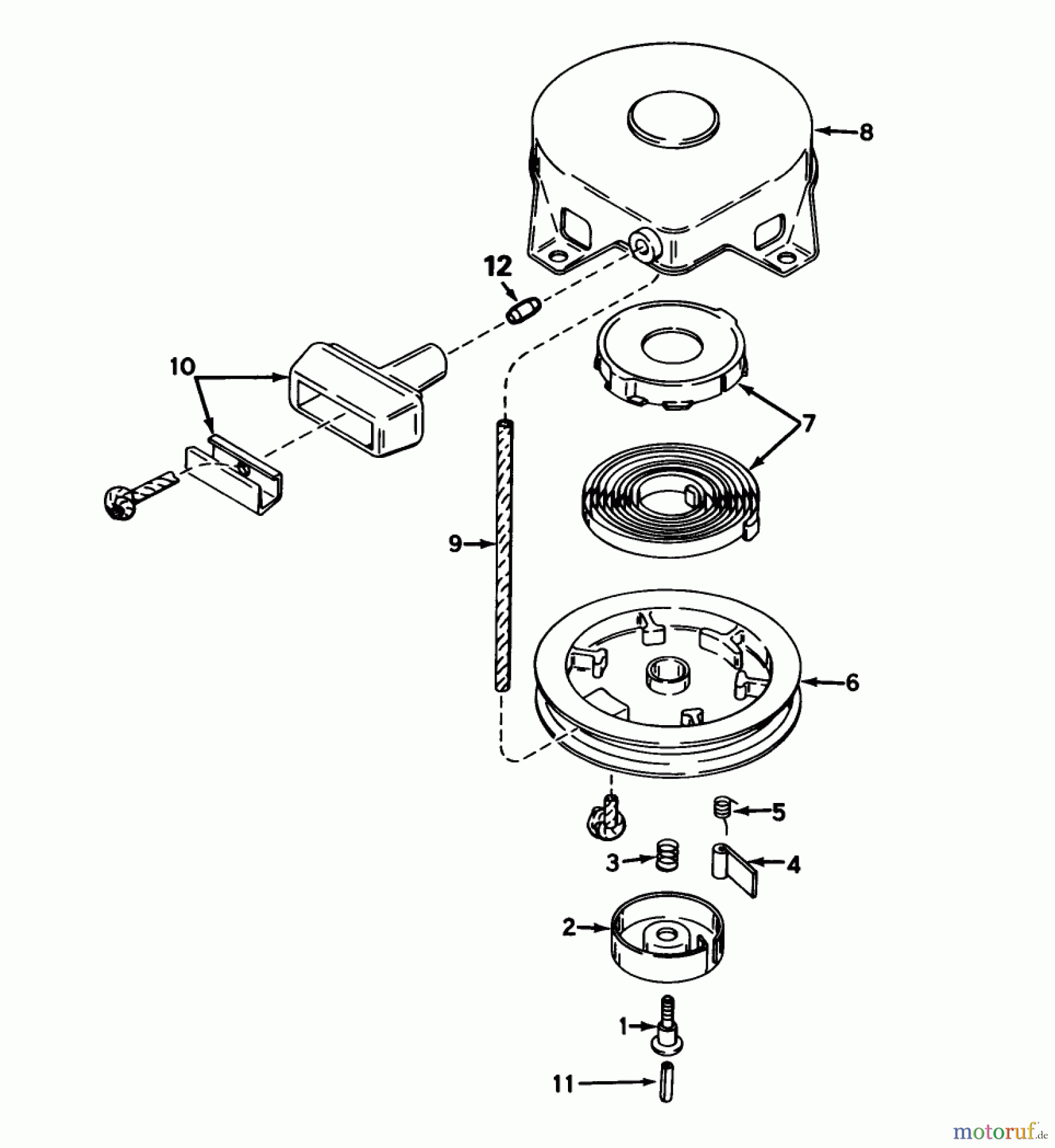  Toro Neu Mowers, Rear-Engine Rider 56125 (7-25) - Toro 7-25 Rear Engine Rider, 1985 (5000001-5999999) REWIND STARTER NO. 590420A