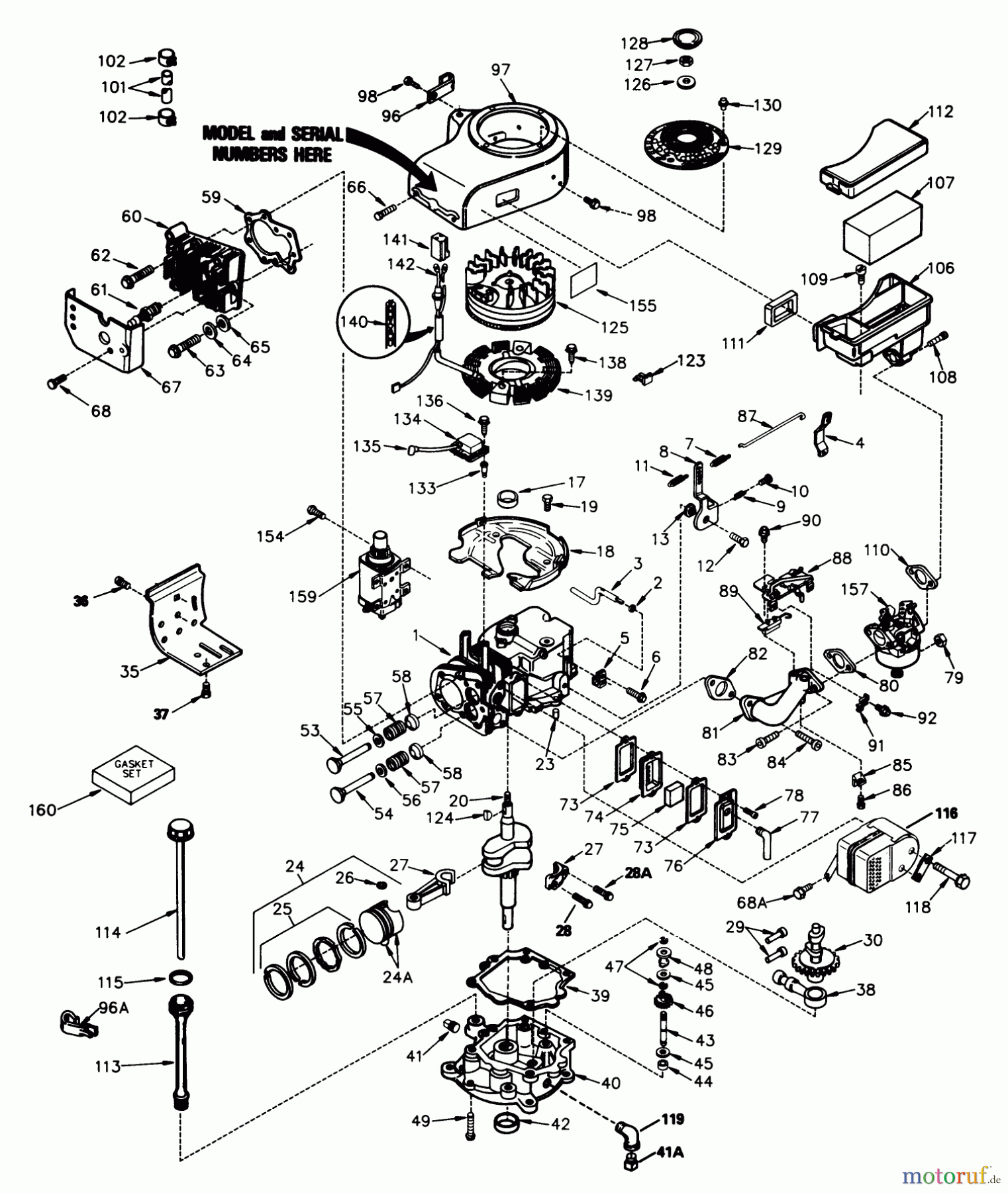  Toro Neu Mowers, Rear-Engine Rider 56127 (7-25) - Toro 7-25 Rear Engine Rider, 1988 (8000001-8999999) ENGINE TECUMSEH MODEL TVM-195-150180