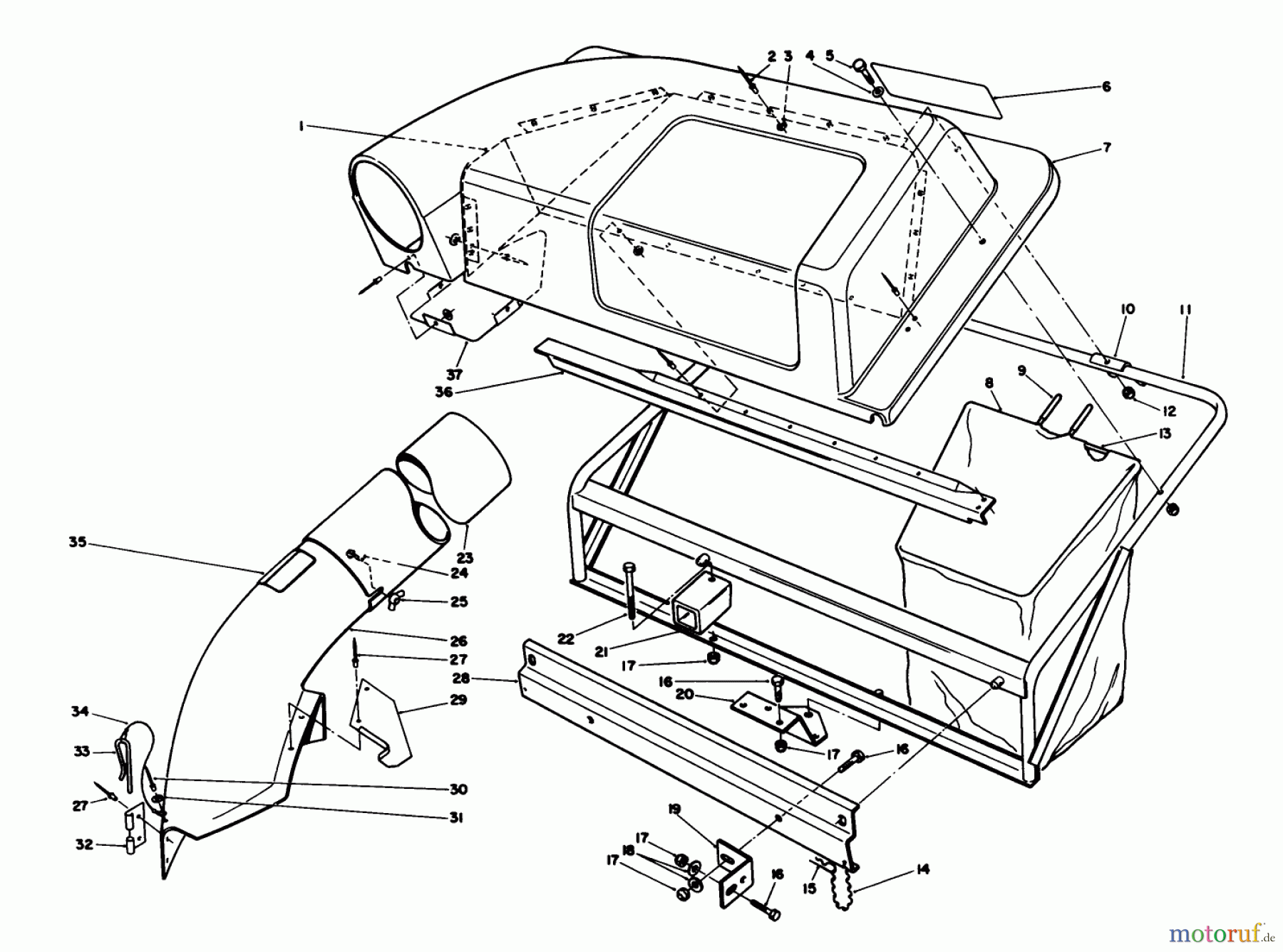  Toro Neu Mowers, Rear-Engine Rider 56150 (8-32) - Toro 8-32 Professional Rider, 1988 (8000001-8999999) TWIN BAGGER GRASS CATCHER MODEL NO. 59122 (OPTIONAL)