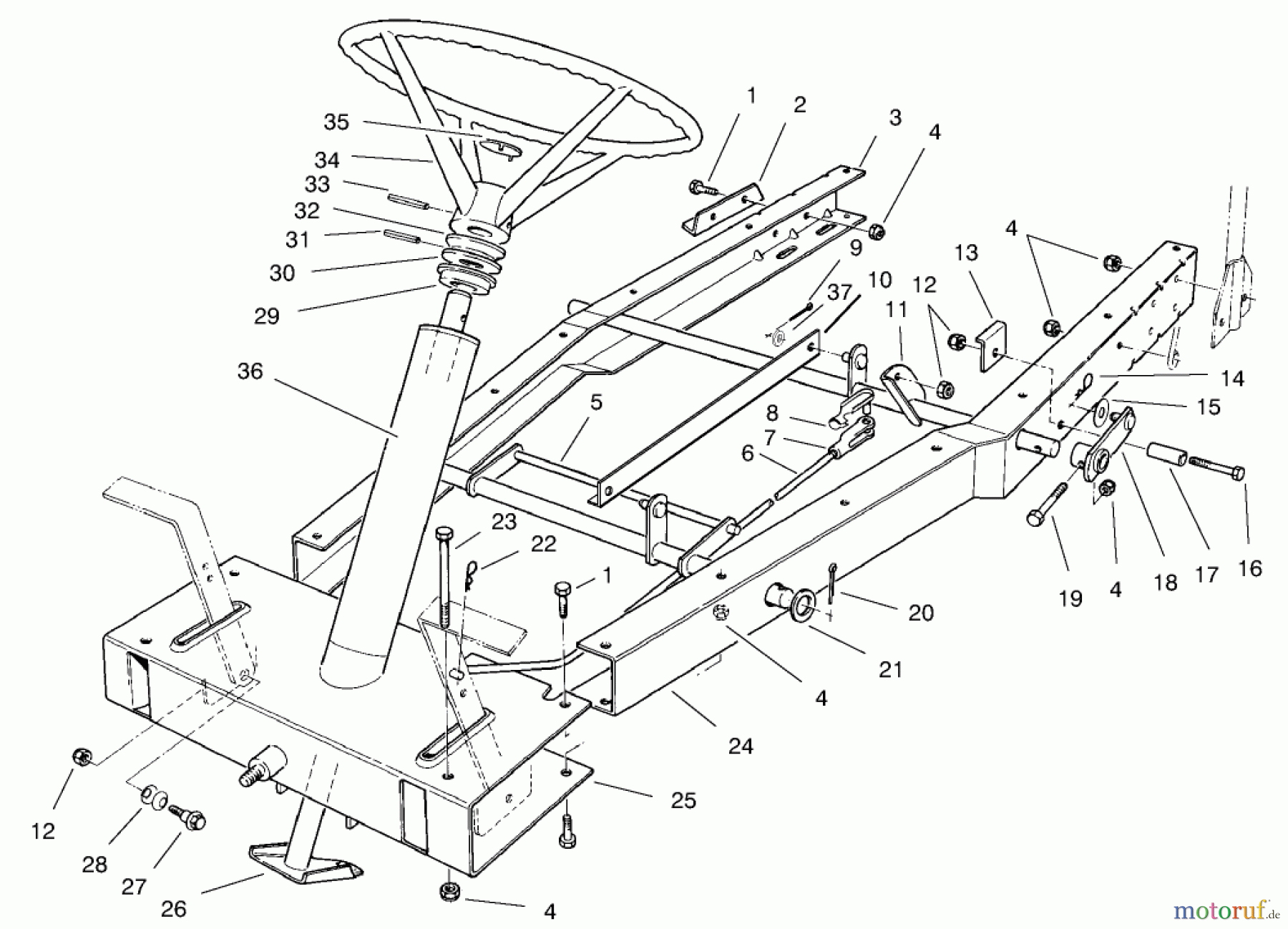  Toro Neu Mowers, Rear-Engine Rider 70122 (8-25) - Toro 8-25 Rear Engine Rider, 2001 (210000001-210999999) FRAME ASSEMBLY