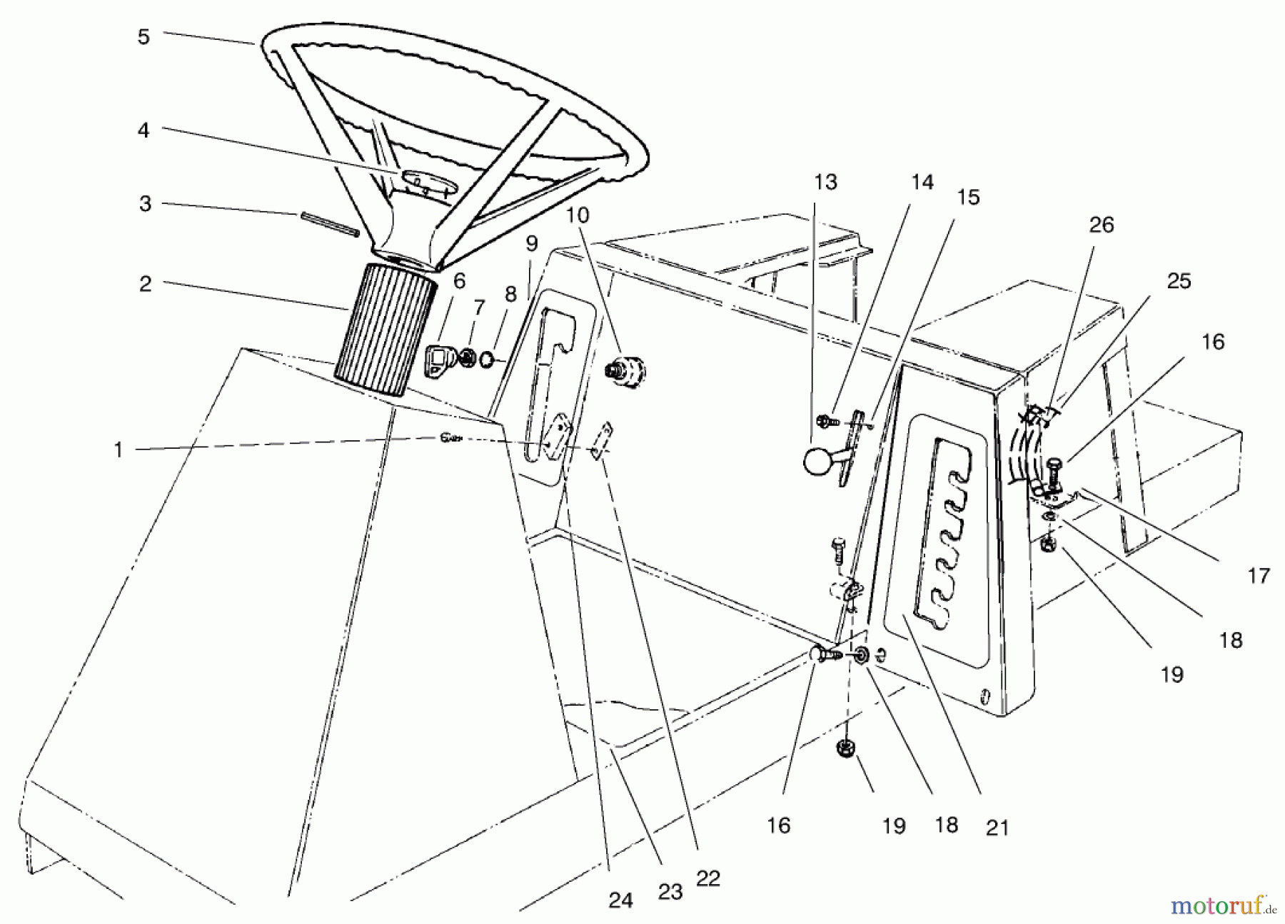  Toro Neu Mowers, Rear-Engine Rider 70142 (11-32) - Toro 11-32 Rear Engine Rider, 1997 (79000001-79999999) STEERING WHEEL, SWITCHES & DECALS