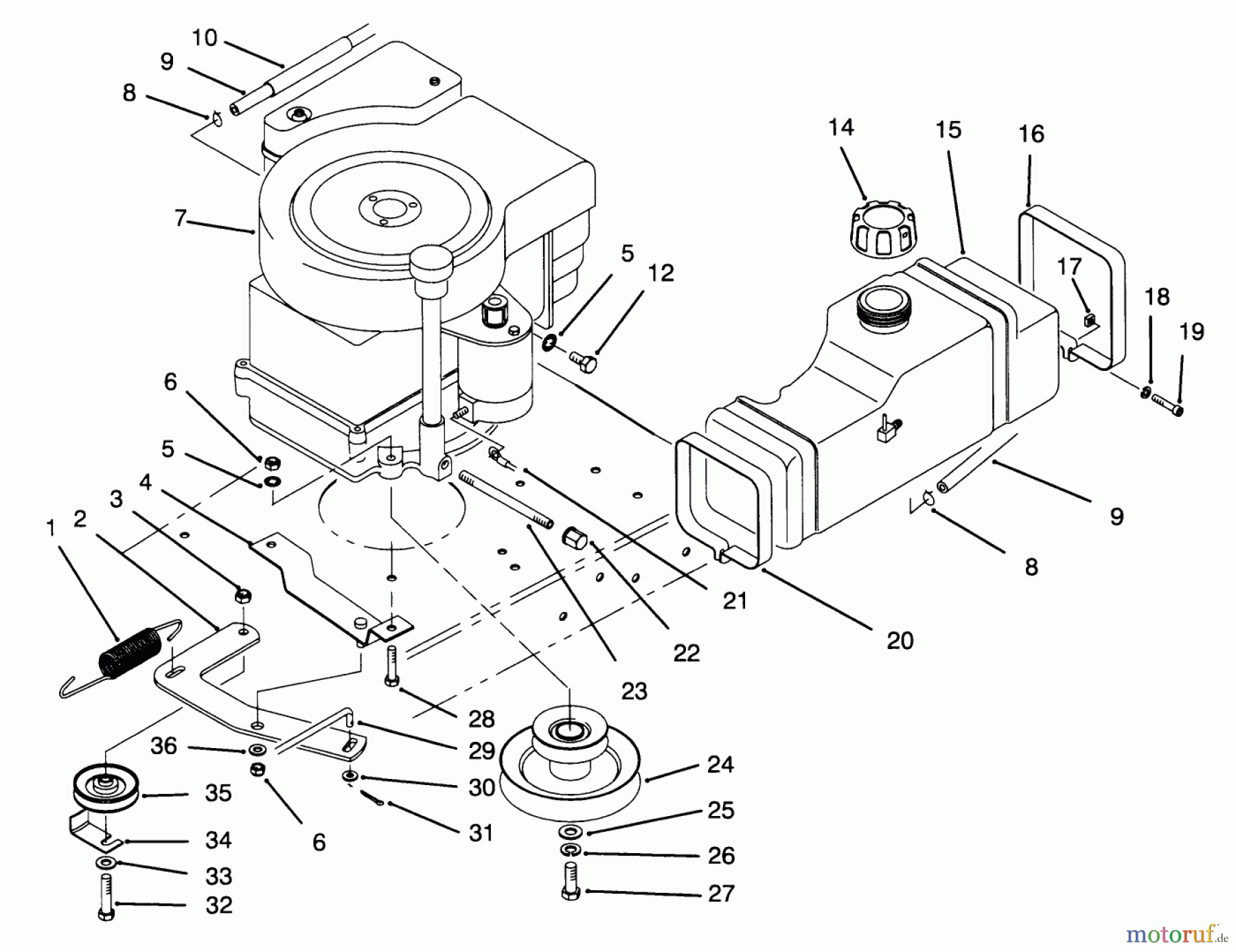  Toro Neu Mowers, Rear-Engine Rider 70142 (12-32) - Toro 12-32 Rear Engine Rider, 1995 (59000001-59999999) ENGINE ASSEMBLY