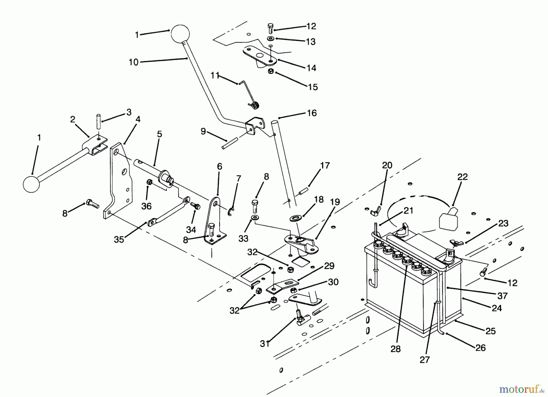  Toro Neu Mowers, Rear-Engine Rider 70142 (12-32) - Toro 12-32 Rear Engine Rider, 1995 (59000001-59999999) TRANSMISSION LINKAGE ASSEMBLY