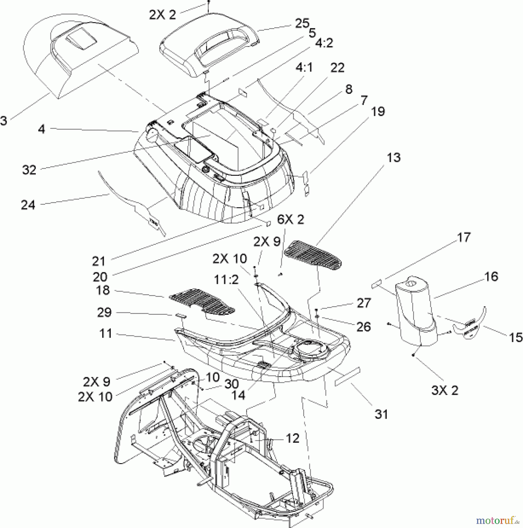  Toro Neu Mowers, Rear-Engine Rider 70185 (G132) - Toro G132 Rear-Engine Riding Mower, 2005 (250000001-250999999) BODY AND DECAL ASSEMBLY