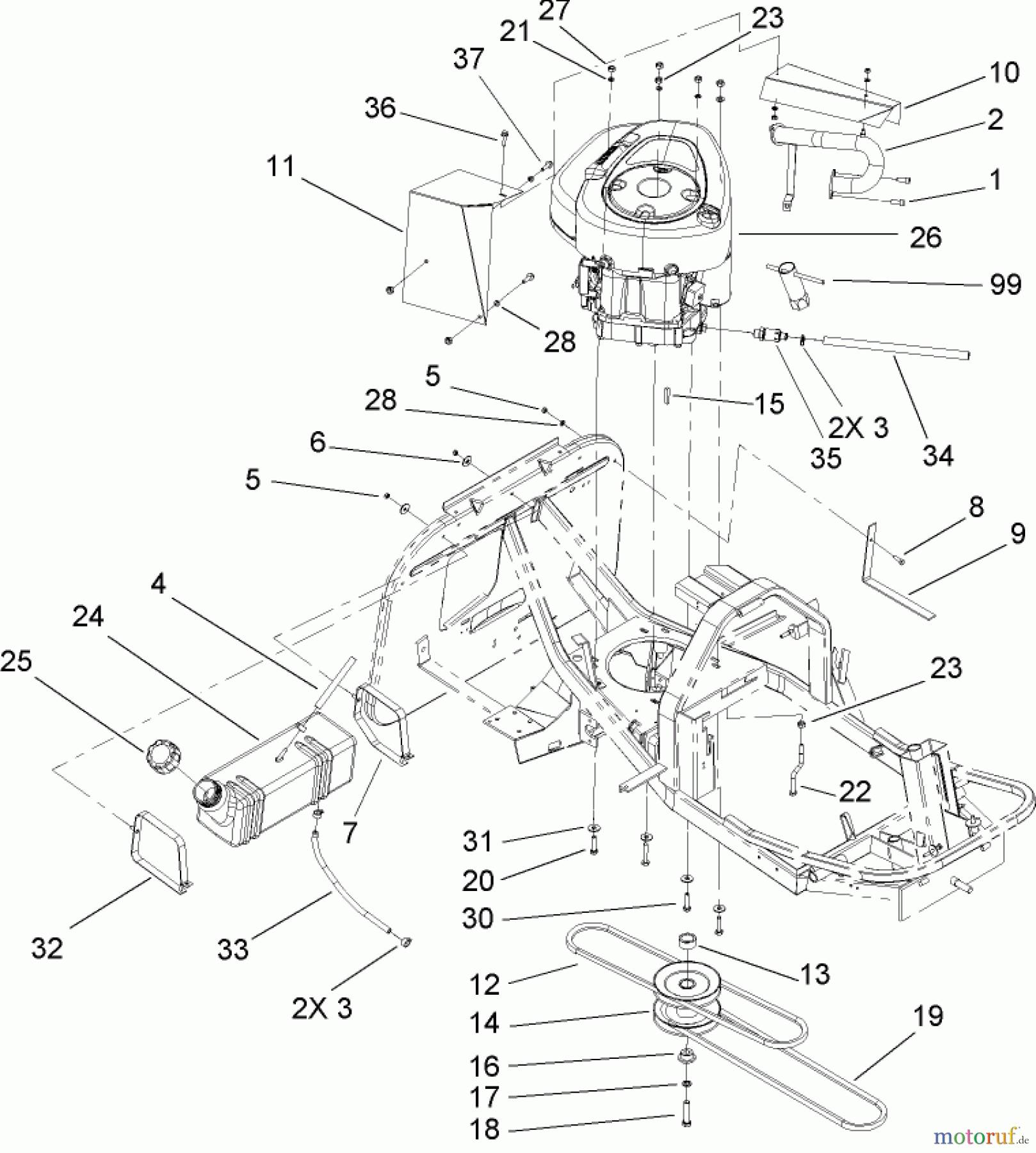 Toro Neu Mowers, Rear-Engine Rider 70186 (H132) - Toro H132 Rear-Engine Riding Mower, 2006 (260000001-260999999) ENGINE AND FUEL TANK ASSEMBLY