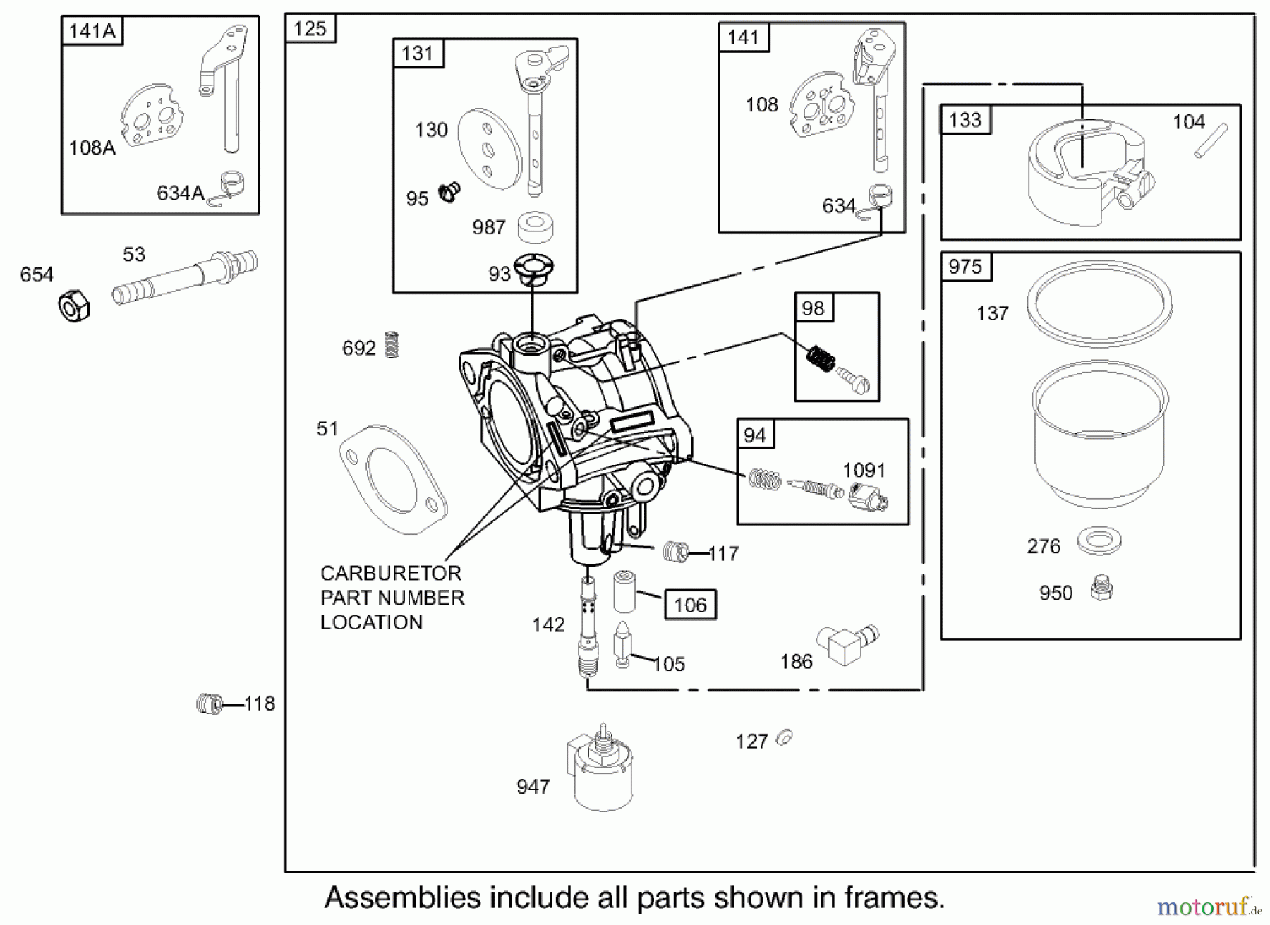 Toro Neu Mowers, Rear-Engine Rider 70186 (H132) - Toro H132 Rear-Engine Riding Mower, 2007 (260732867-270805635) CARBURETOR ASSEMBLY BRIGGS AND STRATTON 31G777-0121-E1