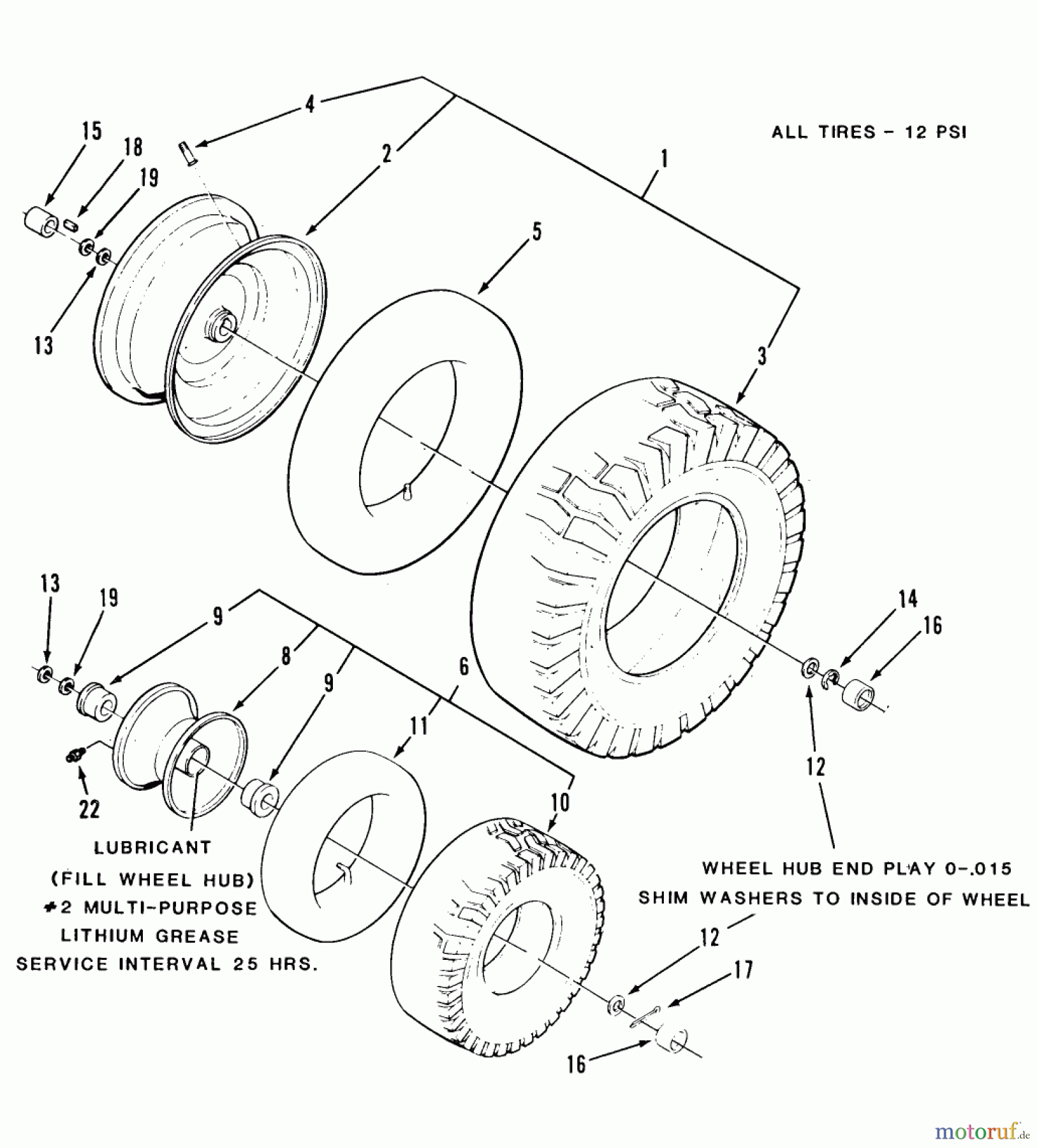  Toro Neu Mowers, Rear-Engine Rider E3-10B401 (110-4) - Toro 110-4 Rear Engine Rider, 1989 WHEELS AND TIRES