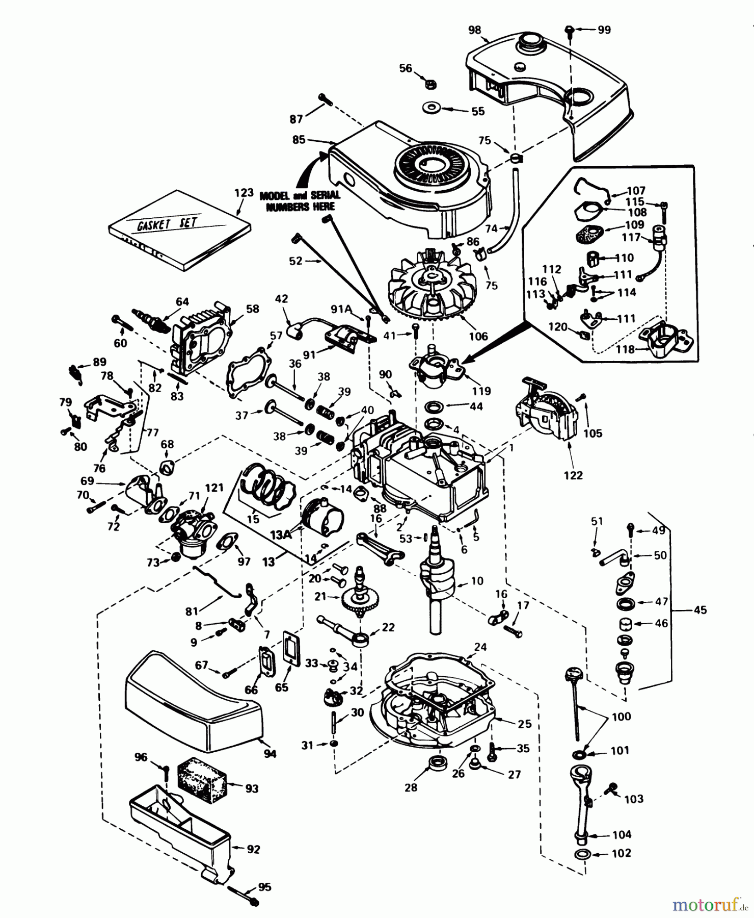  Toro Neu Mowers, Walk-Behind Seite 1 16077 - Toro Lawnmower, 1982 (2000001-2999999) ENGINE TECUMSEH MODEL NO. TNT 100-10080D