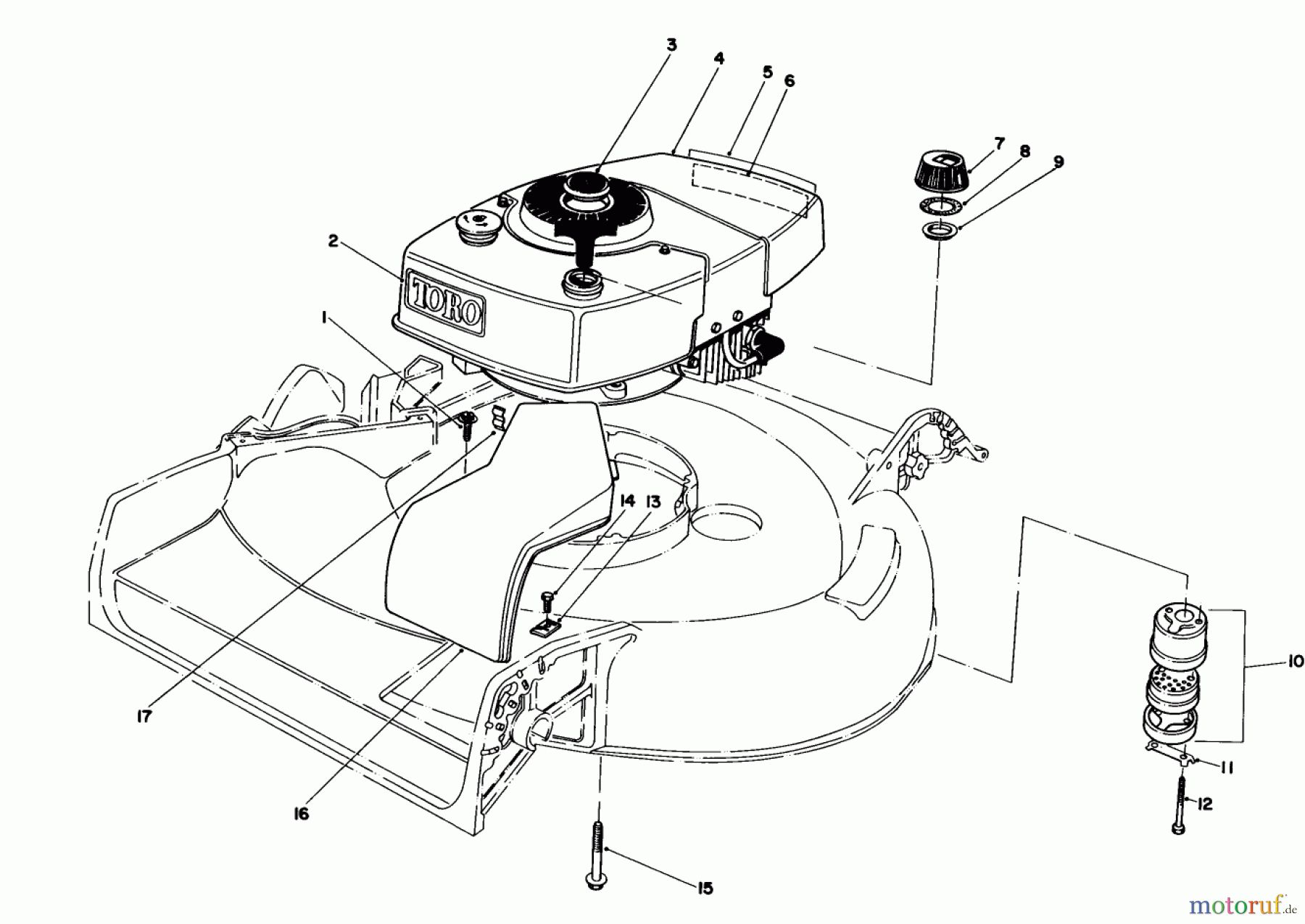  Toro Neu Mowers, Walk-Behind Seite 1 16297 - Toro Lawnmower, 1983 (3000001-3999999) ENGINE ASSEMBLY