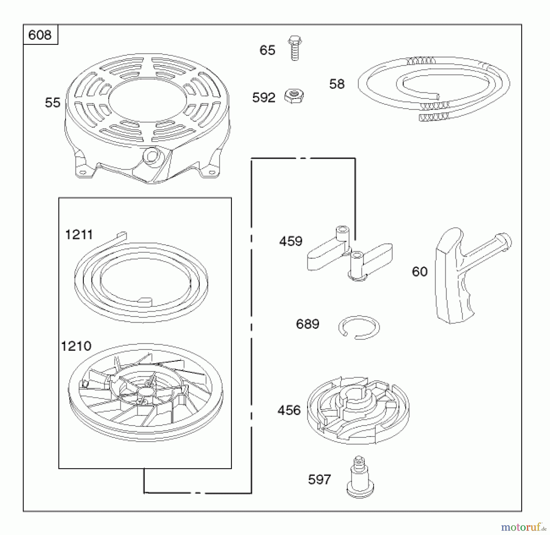 Toro Neu Mowers, Walk-Behind Seite 1 20036 - Toro Super Recycler Mower, 2002 (220000001-220999999) STARTER ASSEMBLY ENGINE BRIGGS AND STRATTON MODEL 123K02-0114-E1