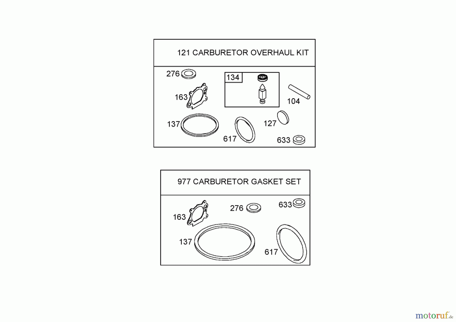  Toro Neu Mowers, Walk-Behind Seite 1 20056 - Toro Super Recycler Lawn Mower, 2005 (250000001-250999999) 121 CABRURETOR OVERHAUL KIT AND 977 CARBURETOR GASKET SET ASSEMBLIES BRIGGS AND STRATTON 125K02-0187-E1