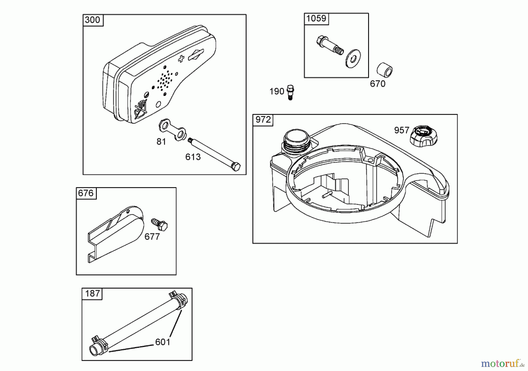  Toro Neu Mowers, Walk-Behind Seite 1 20058 - Toro Super Recycler Lawn Mower, 2005 (250000001-250999999) MUFFLER AND FUEL TANK ASSEMBLY BRIGGS AND STRATTON 125K07-0188-E1