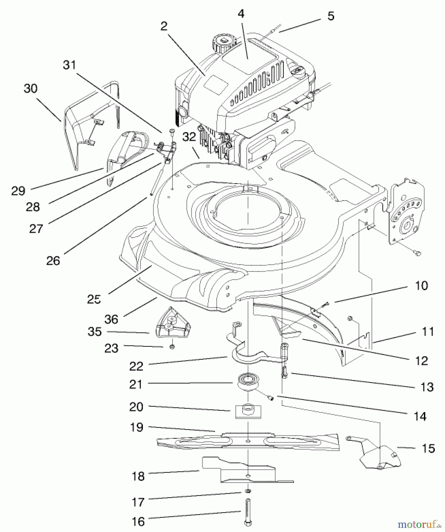 Toro Neu Mowers, Walk-Behind Seite 1 20061 - Toro Recycler Mower, with Bag, 1999 (9900001-9999999) ENGINE & BLADE ASSEMBLY