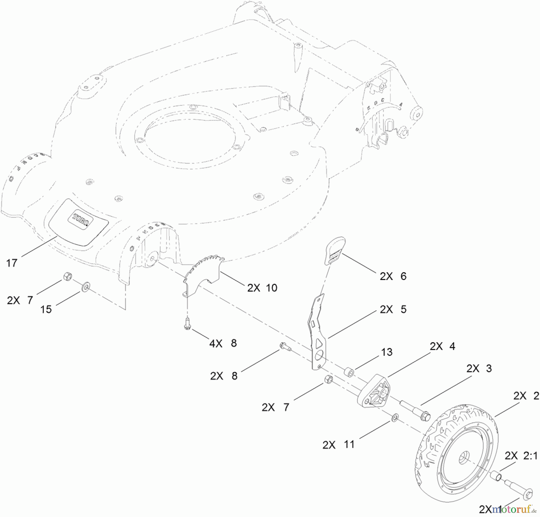  Toro Neu Mowers, Walk-Behind Seite 1 20099 - Toro Super Recycler Lawn Mower, 2011 (311000001-311999999) FRONT WHEEL AND HEIGHT-OF-CUT ASSEMBLY