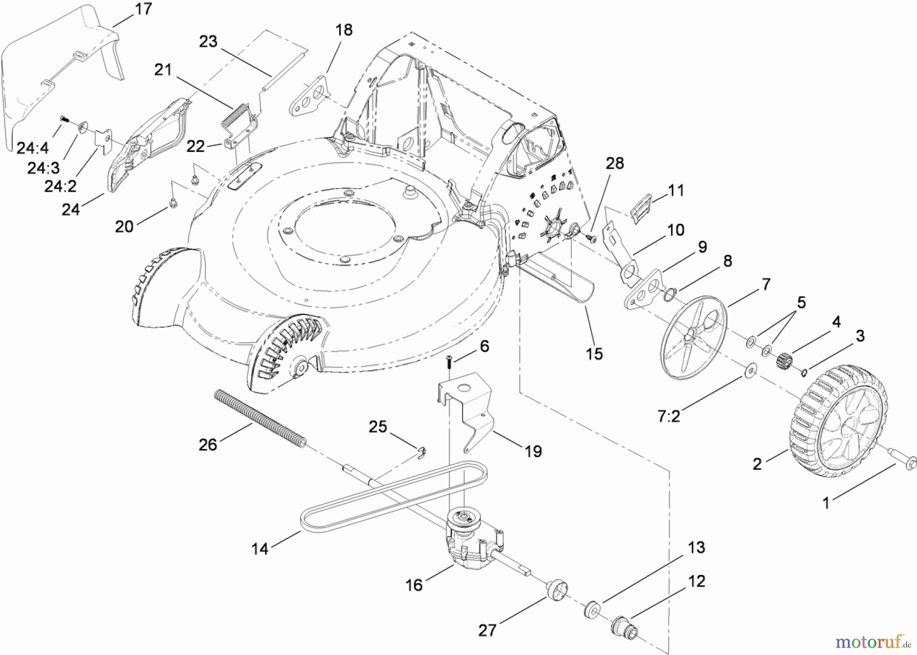  Toro Neu Mowers, Walk-Behind Seite 1 20194 - Toro Super Bagger Lawn Mower, 2009 (290000001-290999999) SIDE DISCHARGE, TRANSMISSION AND REAR WHEEL ASSEMBLY
