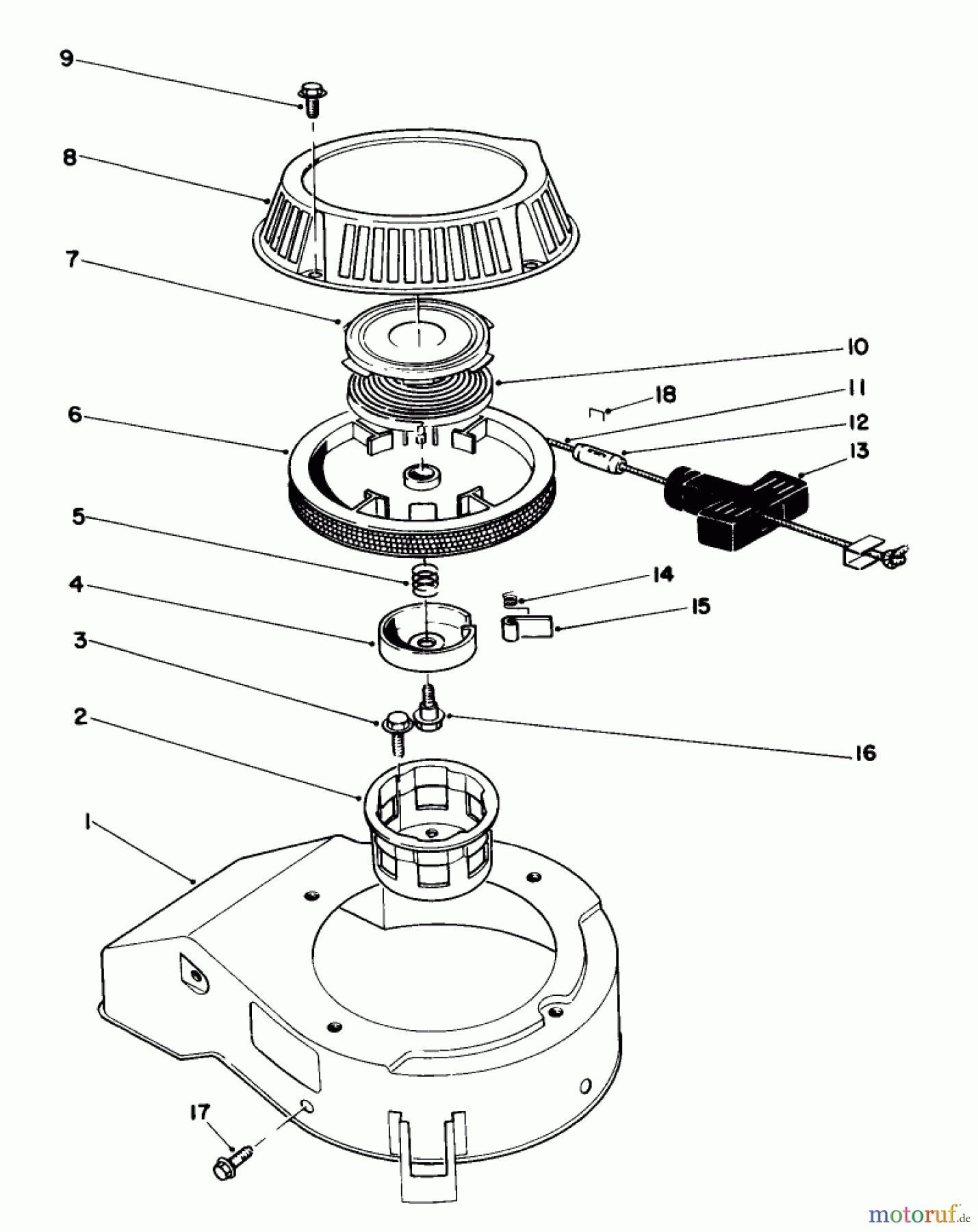  Toro Neu Mowers, Walk-Behind Seite 1 20329 - Toro Lawnmower, 1992 (2000001-2999999) RECOIL ASSEMBLY (ENGINE MODEL NO. 47PM1-1)(SERIAL NO. 2005001 & UP)