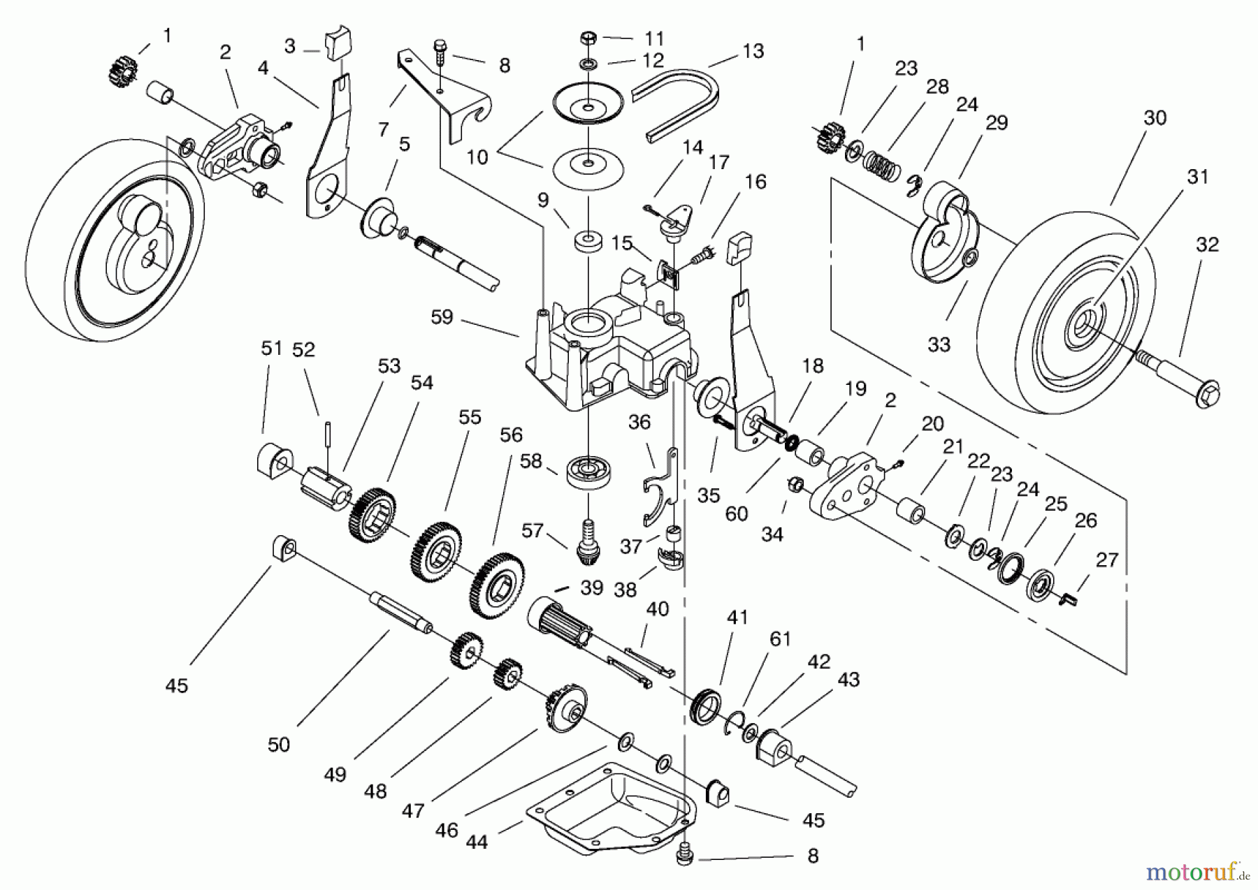  Toro Neu Mowers, Walk-Behind Seite 1 20464 - Toro Super Recycler Lawnmower, 1997 (7900001-7999999) GEAR CASE ASSEMBLY