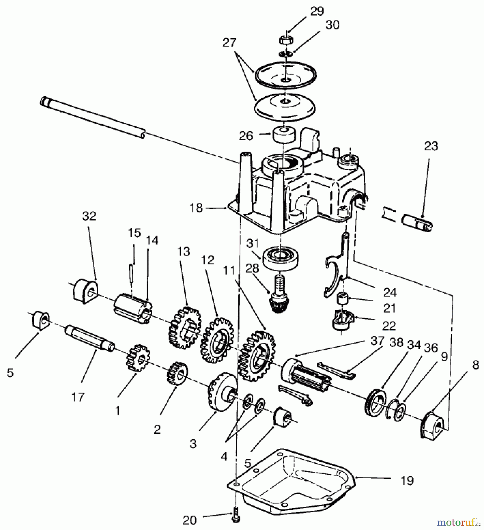  Toro Neu Mowers, Walk-Behind Seite 1 20488 (SR-21OSE) - Toro Super Recycler Mower, SR-21OSE, 1998 (8900001-8999999) GEAR CASE ASSEMBLY