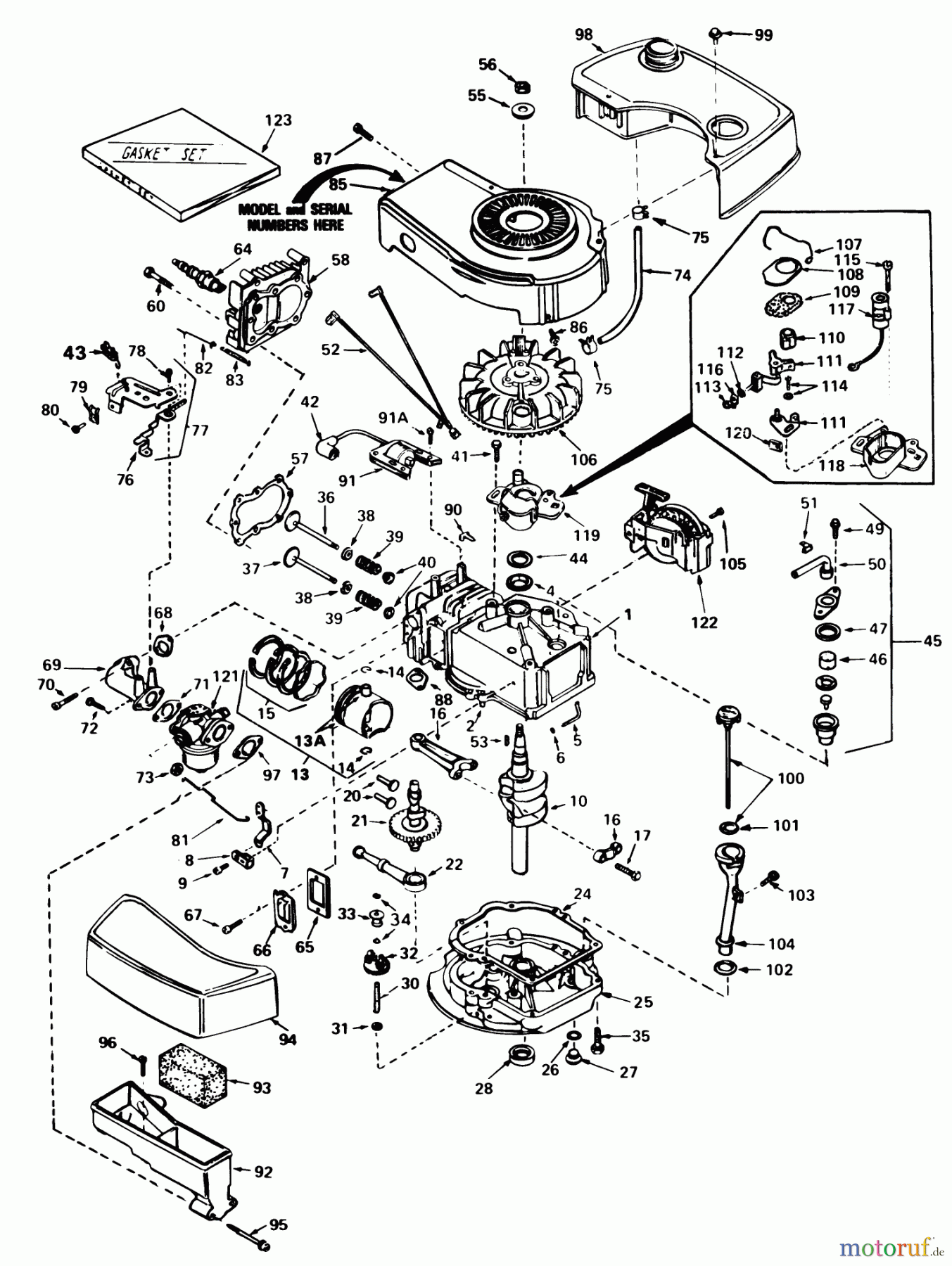  Toro Neu Mowers, Walk-Behind Seite 1 20705 - Toro Lawnmower, 1982 (2000001-2999999) ENGINE TECUMSEH MODEL NO. TNT 100-10082D