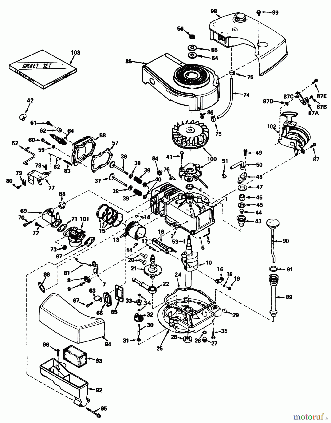  Toro Neu Mowers, Walk-Behind Seite 2 21500 - Toro Guardian Lawnmower, 1976 (6000001-6999999) ENGINE TECUMSEH MODEL TNT100-10047