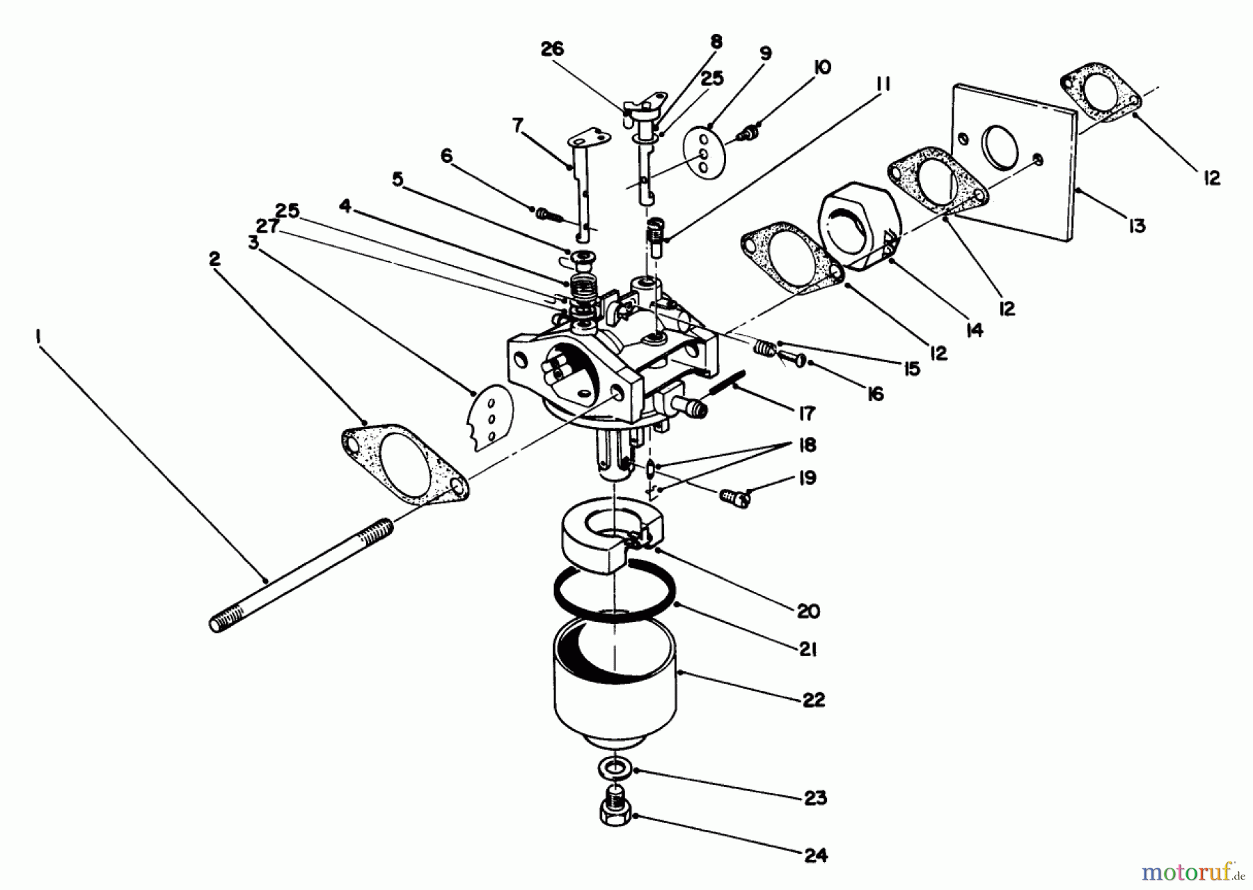  Toro Neu Mowers, Walk-Behind Seite 2 22685 - Toro Lawnmower, 1991 (1000001-1999999) CARBURETOR ASSEMBLY (MODEL NO. 47PL0-3)
