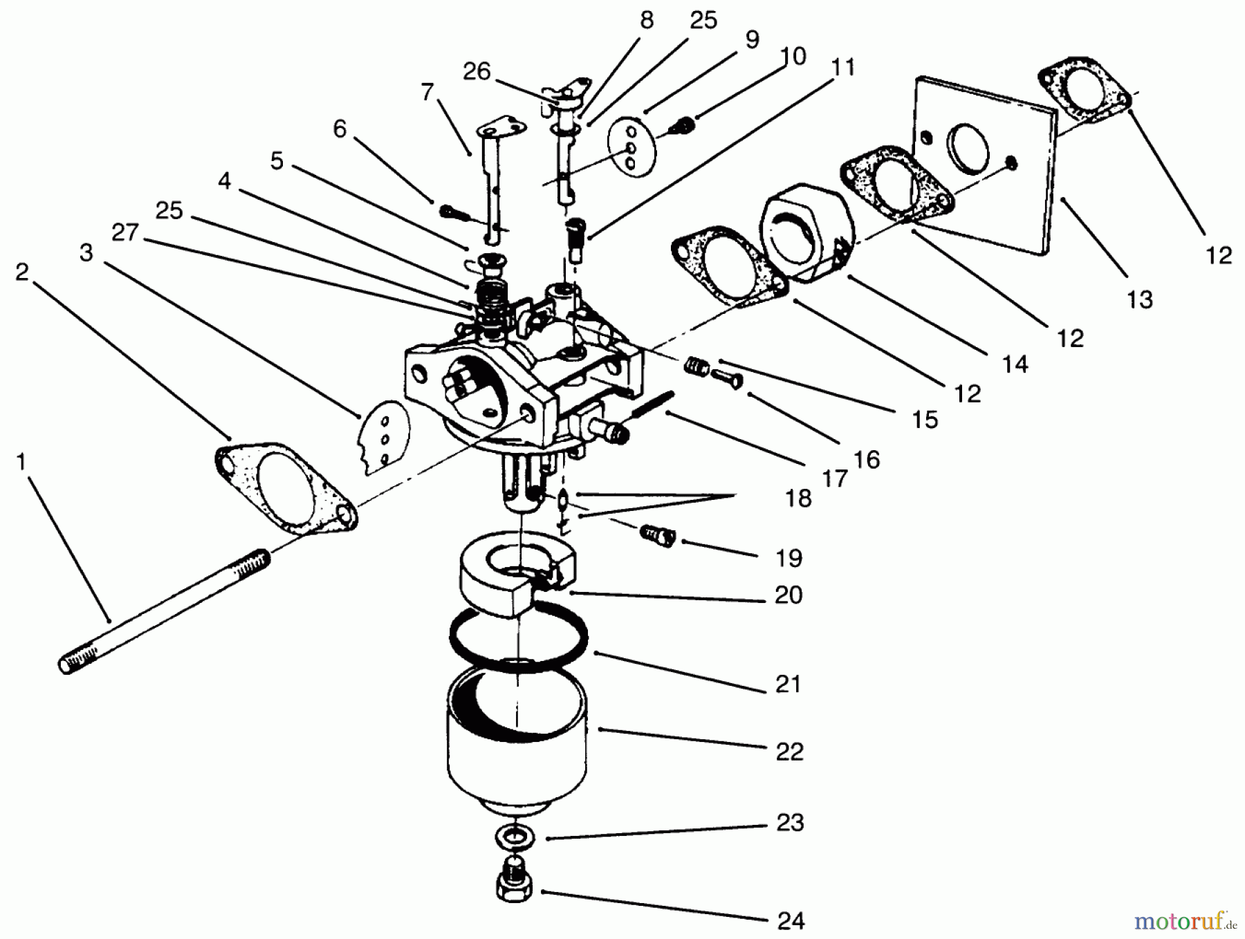  Toro Neu Mowers, Walk-Behind Seite 2 22043 - Toro Lawnmower, 1994 (4900001-4999999) CARBURETOR ASSEMBLY (MODEL NO. 47PR4-7)
