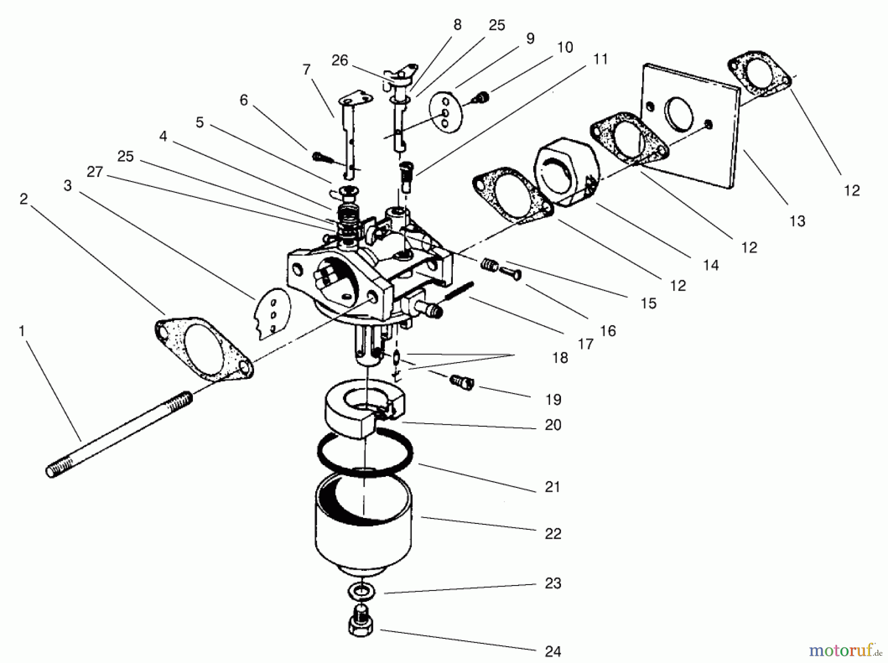  Toro Neu Mowers, Walk-Behind Seite 2 22043 - Toro Recycler Mower, 2000 (200000001-200999999) CARBURETOR ASSEMBLY (MODEL NO. 47PT7-7)