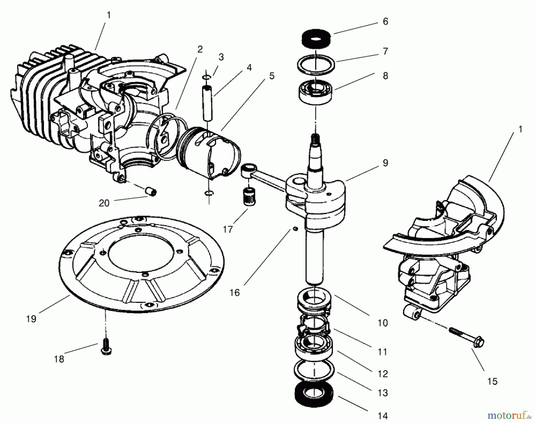  Toro Neu Mowers, Walk-Behind Seite 2 22043 - Toro Recycler Mower, 2000 (200000001-200999999) CRANKSHAFT ASSEMBLY (MODEL NO. 47PT7-7)