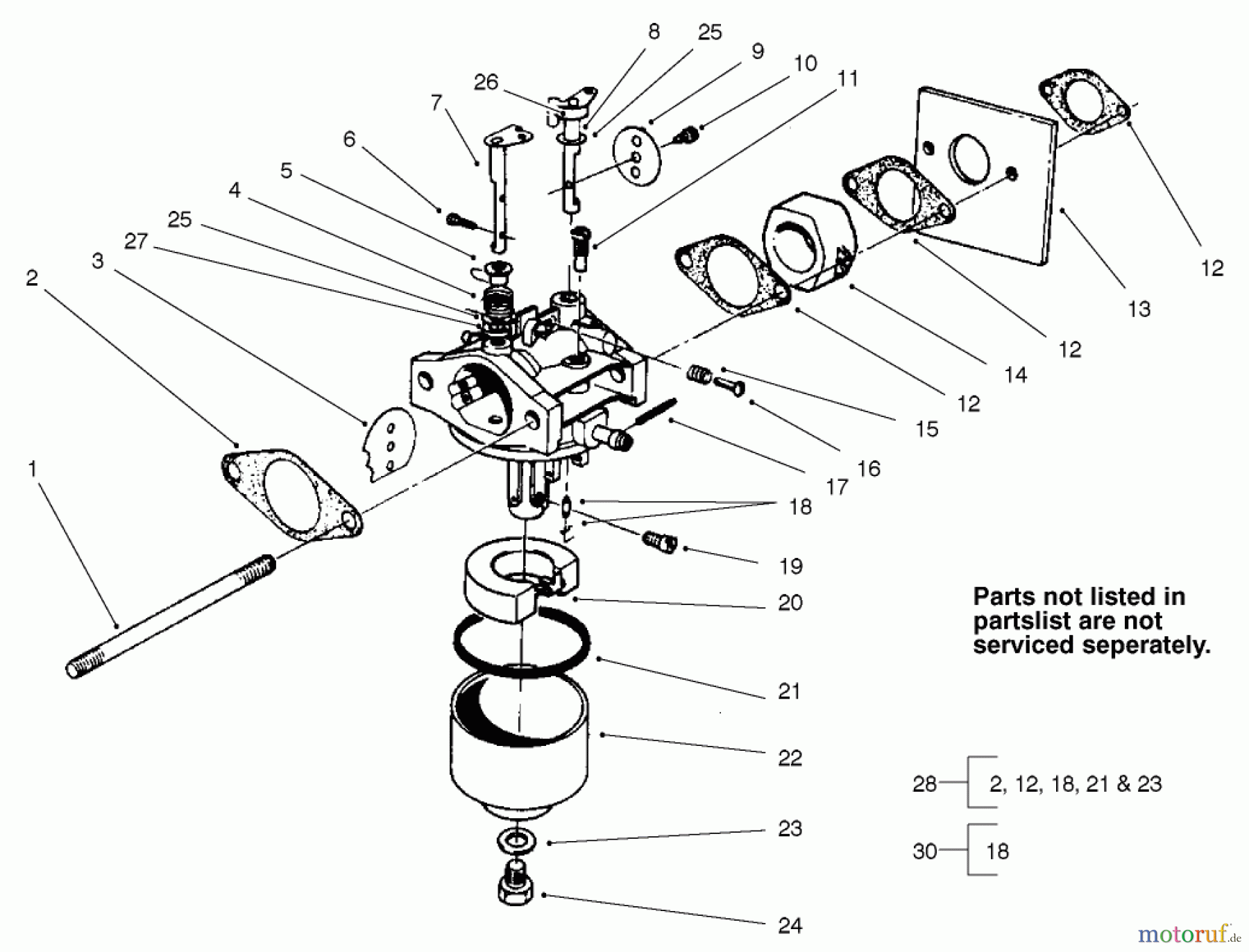  Toro Neu Mowers, Walk-Behind Seite 2 22043 - Toro Recycler Mower, 2001 (210000001-210999999) CARBURETOR ASSEMBLY