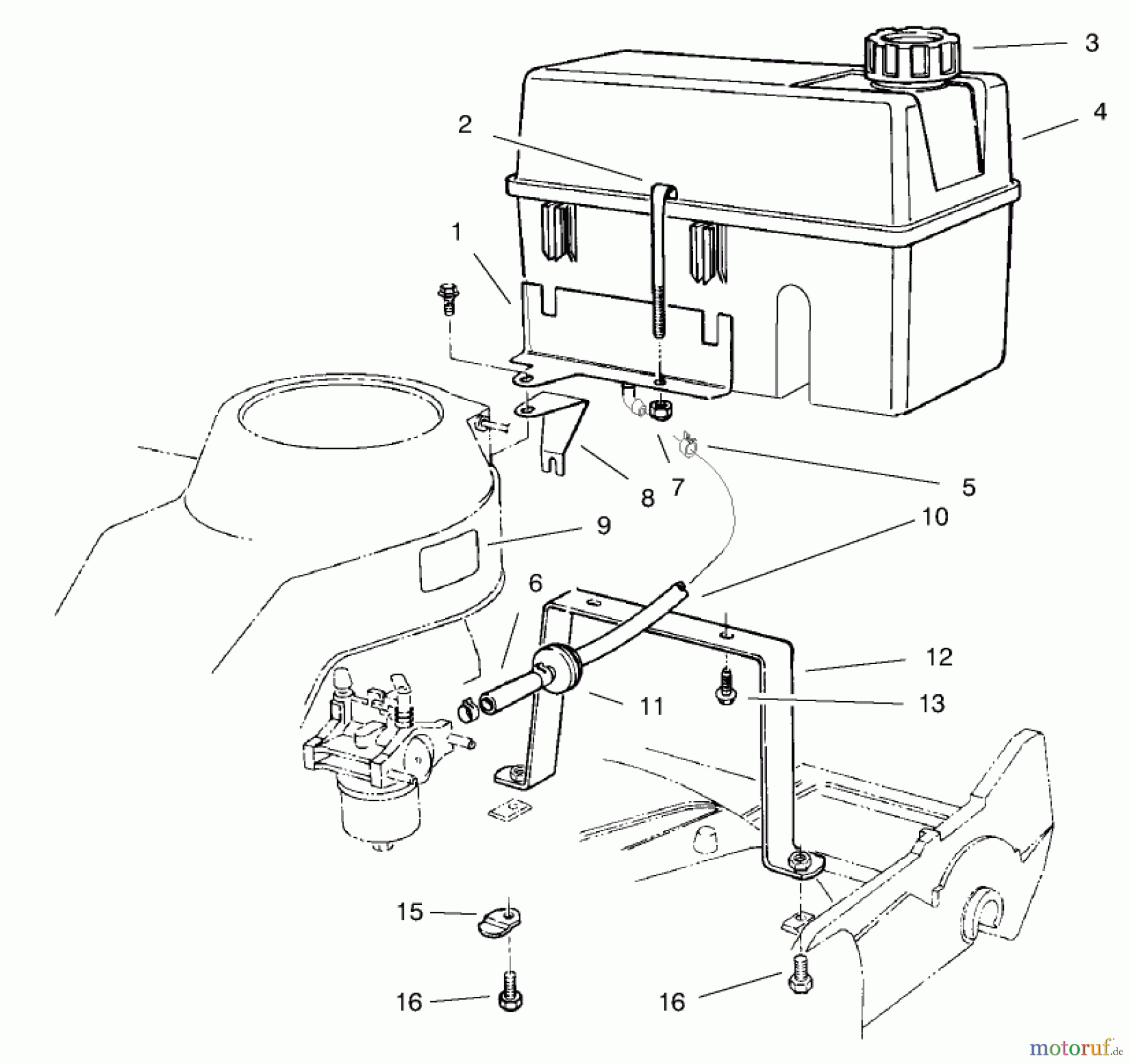  Toro Neu Mowers, Walk-Behind Seite 2 22045 - Toro Recycler Mower, 1998 (8900001-8999999) GAS TANK ASSEMBLY