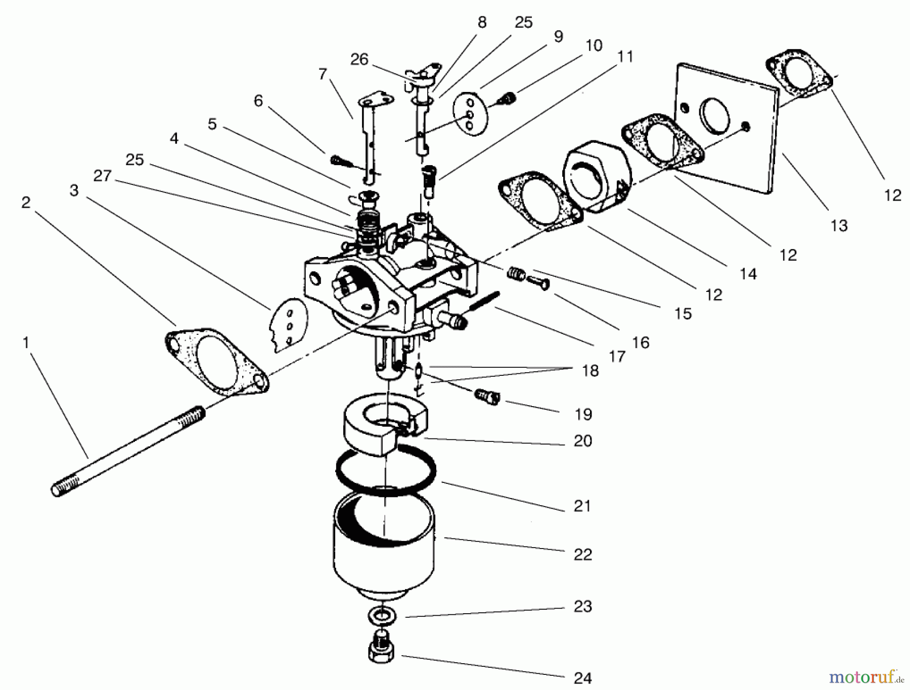  Toro Neu Mowers, Walk-Behind Seite 2 22045 - Toro Recycler Mower, 2000 (200000001-200999999) CARBURETOR ASSEMBLY (MODEL NO. 47PV9-7)