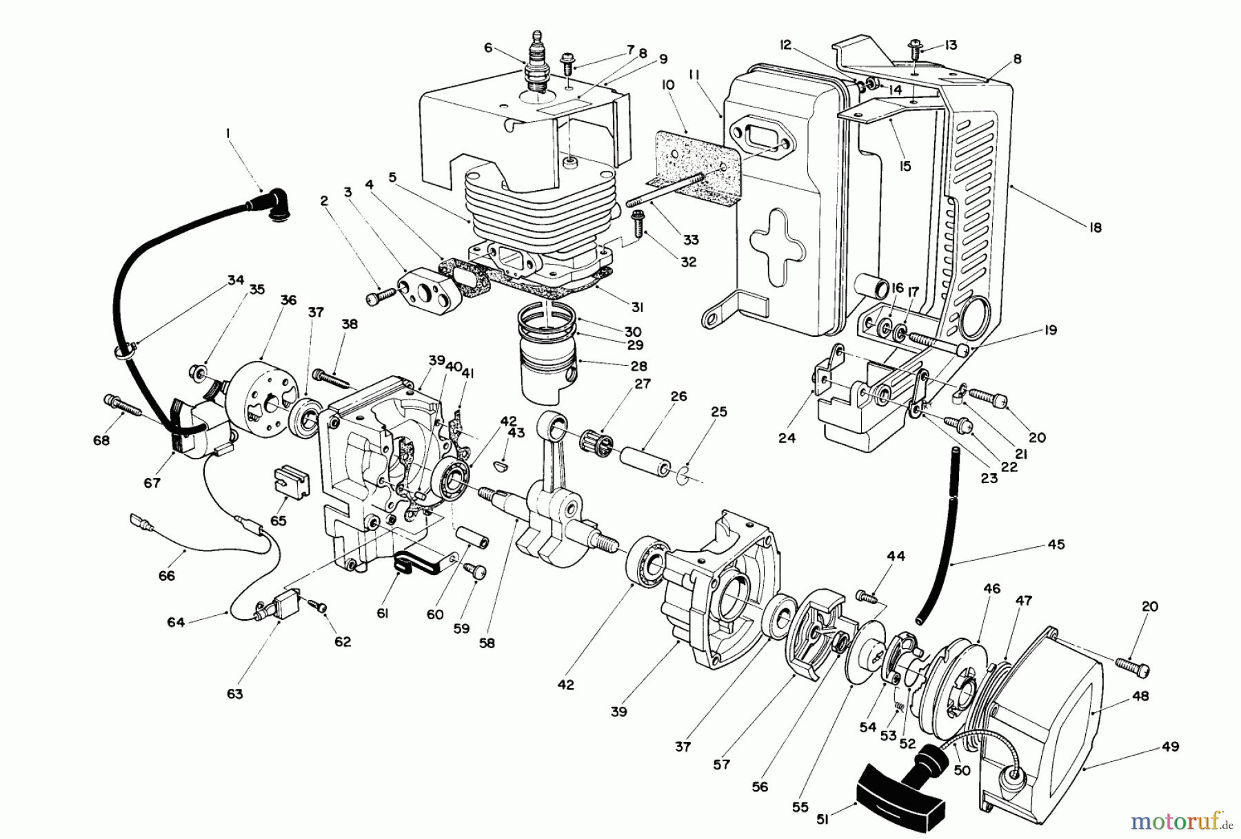 Toro Neu Blowers/Vacuums/Chippers/Shredders 30941 - Toro 41cc Back Pack Blower, 1986 (6000001-6002183) ENGINE & MUFFLER ASSEMBLY