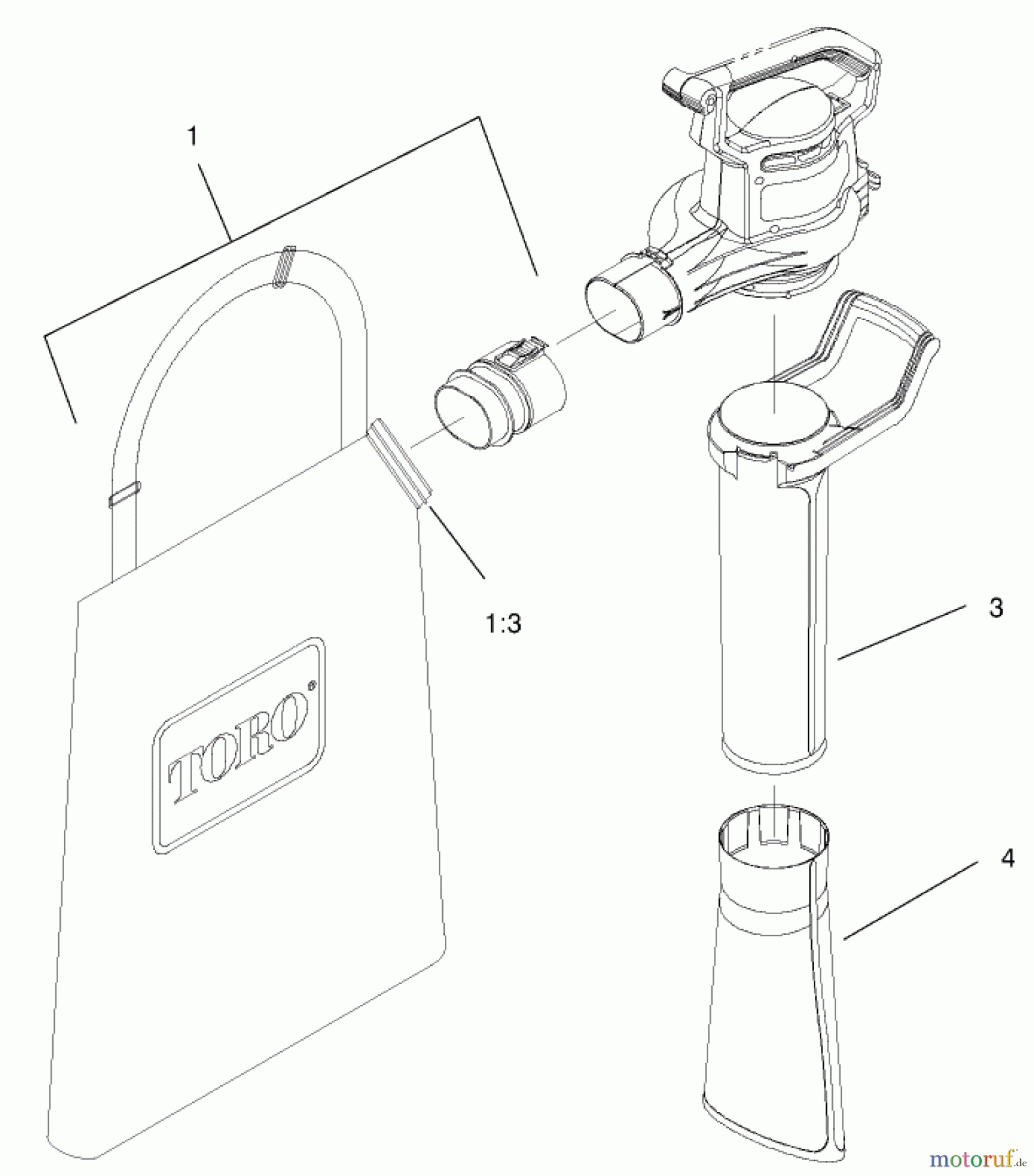  Toro Neu Blowers/Vacuums/Chippers/Shredders 51521 - Toro Super Blower Vac, 2000 (200000001-200999999) VACUUM TUBE AND BAG ASSEMBLY