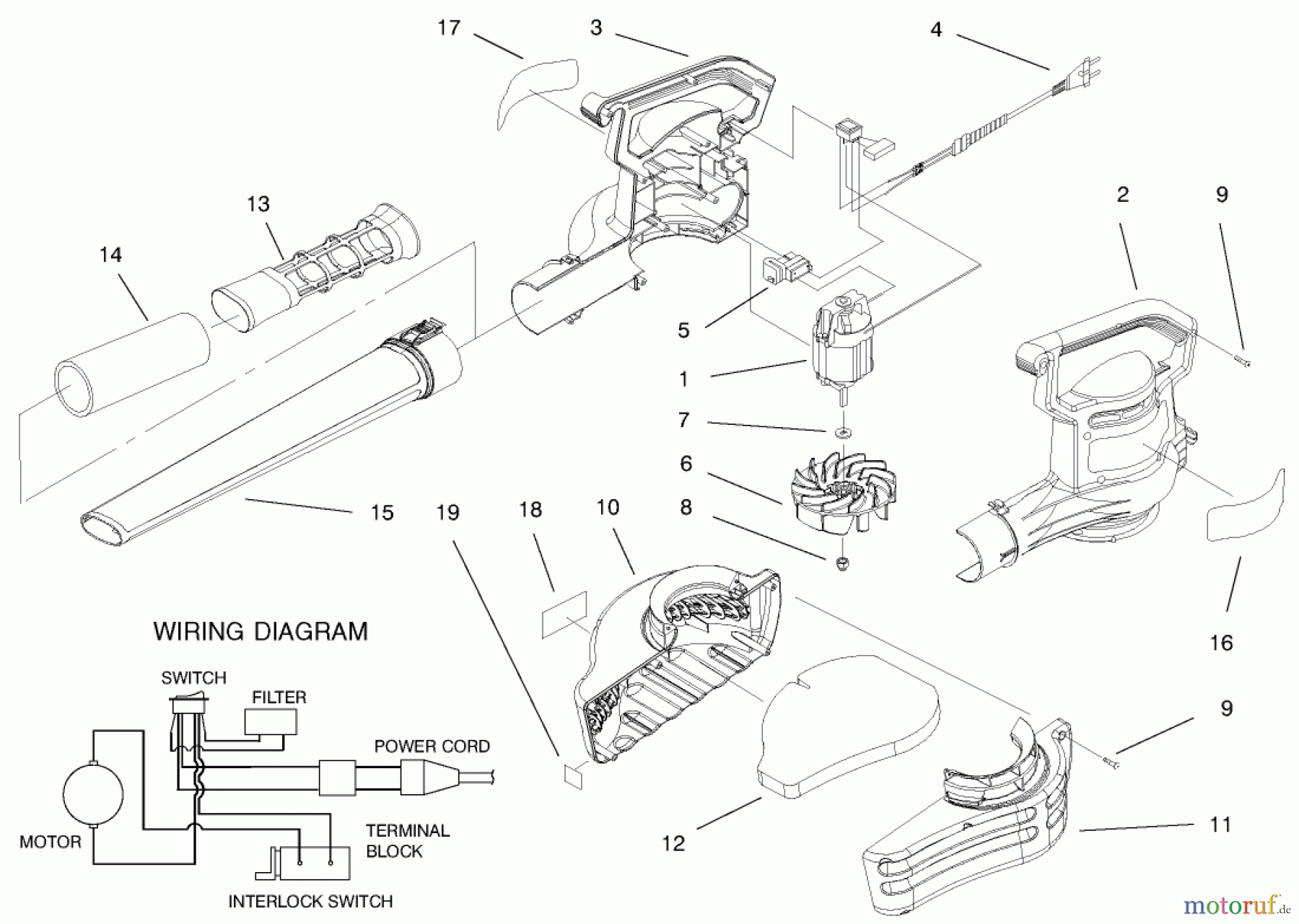  Toro Neu Blowers/Vacuums/Chippers/Shredders 51568 - Toro Quiet Blower Vac, 1999 (99100001-99999999) BLOWERVAC ASSEMBLY