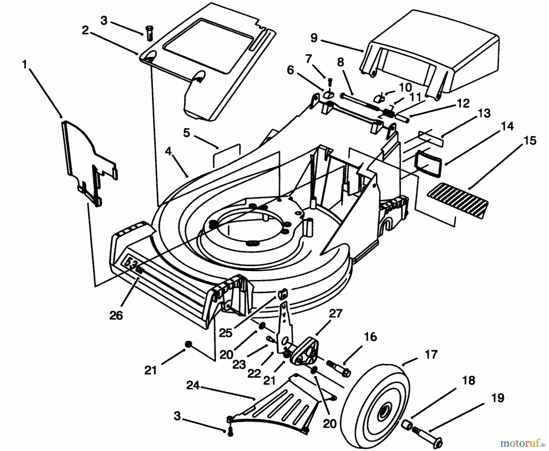  Toro Neu Mowers, Walk-Behind Seite 2 26631B - Toro Lawnmower, 1993 (3900001-3999999) HOUSING ASSEMBLY