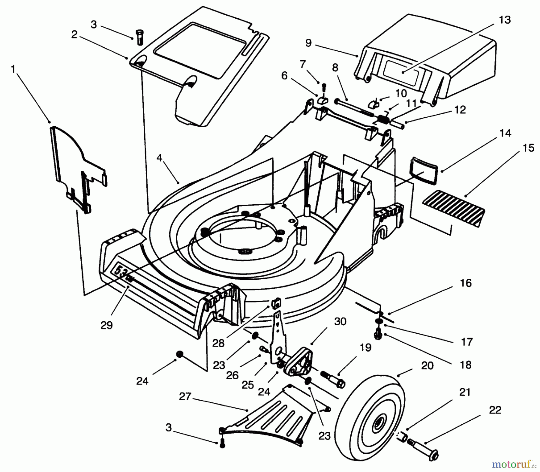  Toro Neu Mowers, Walk-Behind Seite 2 26636B - Toro Lawnmower, 1996 (6900001-6999999) HOUSING ASSEMBLY