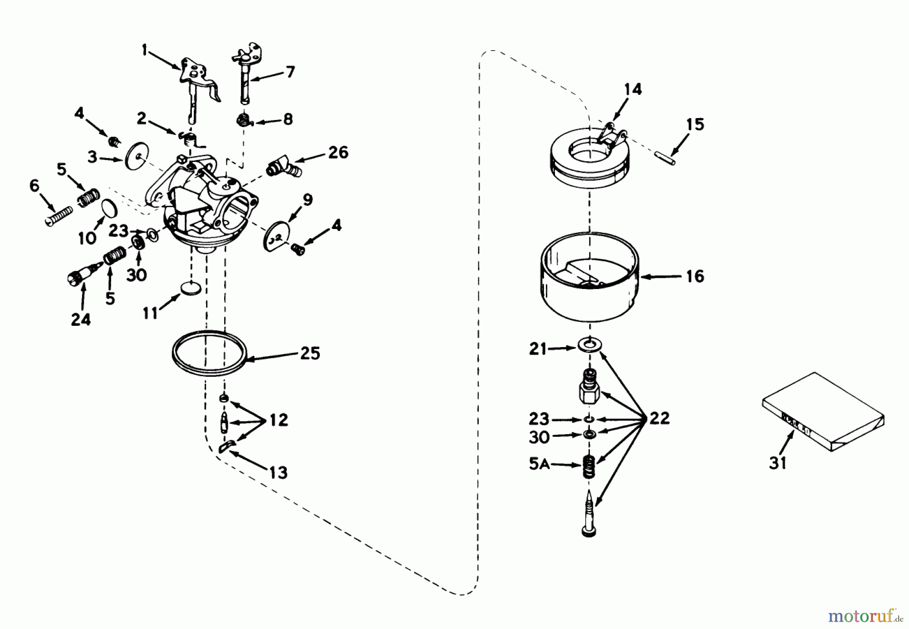  Toro Neu Mowers, Wide-Area Walk-Behind 23267 - Toro Lawnmower, 1979 (9000001-9999999) CARBURETOR MODEL NO. 631165