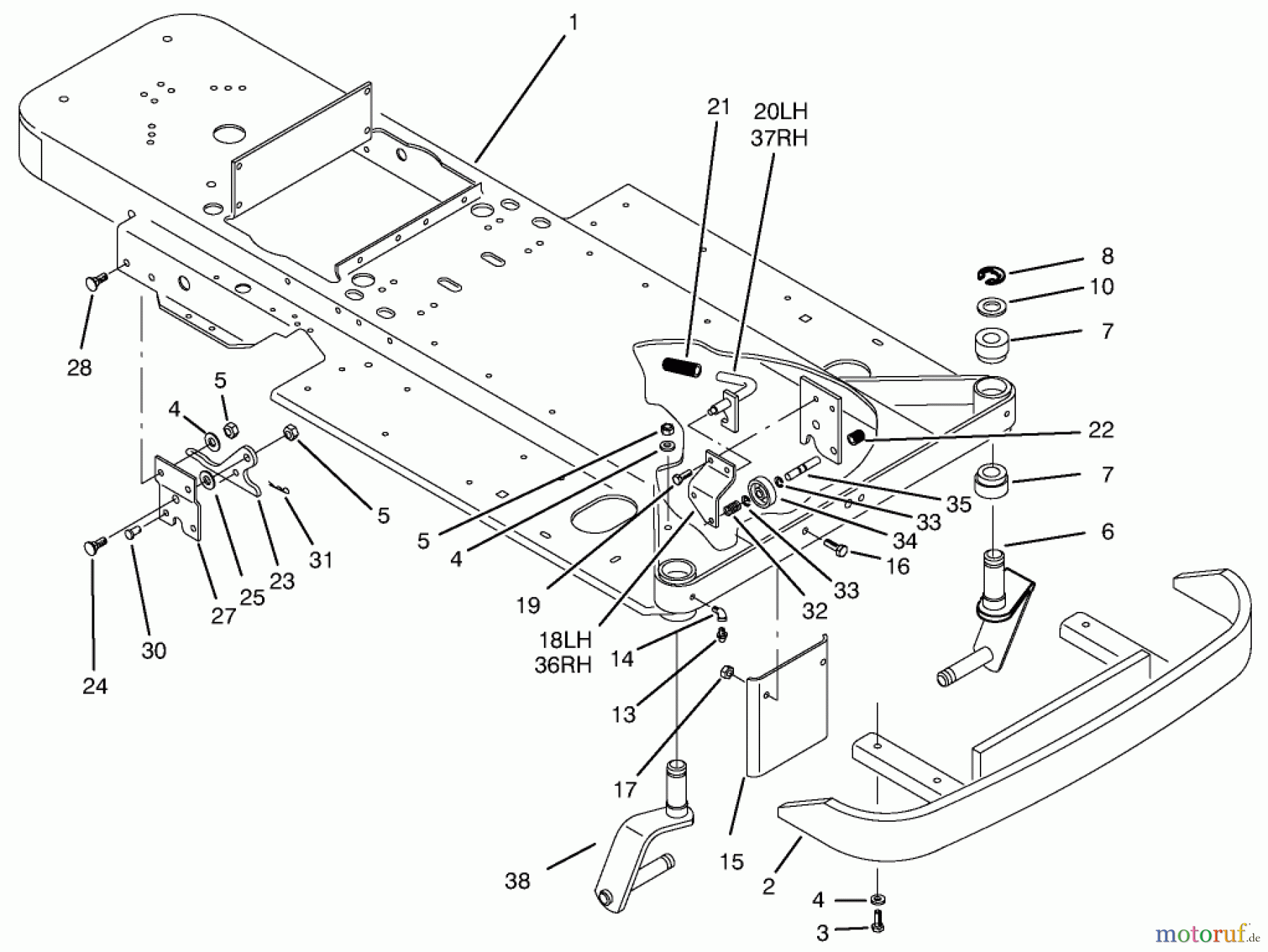  Toro Neu Mowers, Zero-Turn 74021 (616-Z) - Toro 616-Z Tractor, 1995 (590001-599999) FRAME & FRONT WHEEL FORK ASSEMBLY