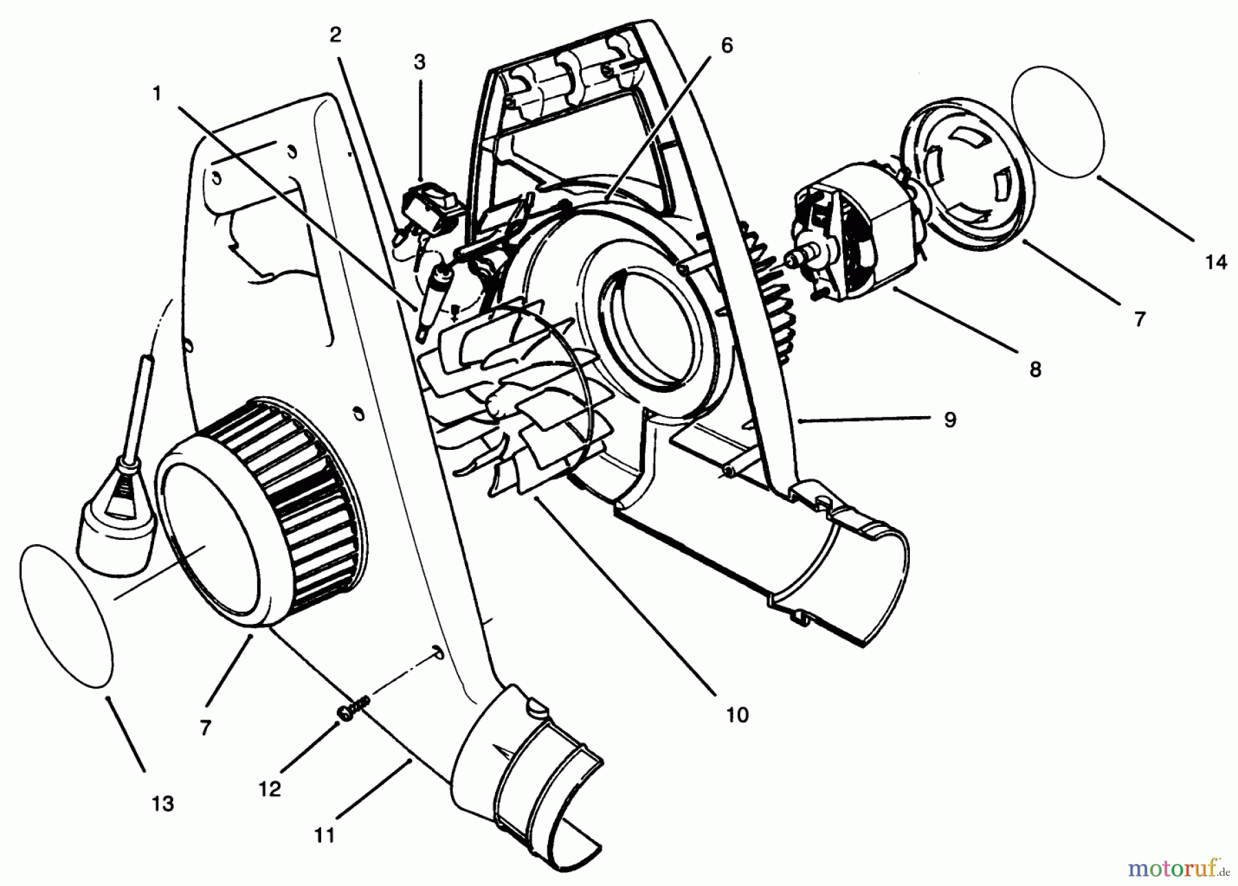  Toro Neu Blowers/Vacuums/Chippers/Shredders 51580 (300) - Toro 300 Clean Sweep, 1996 (69000001-69999999) BLOWER HOUSING & MOTOR ASSEMBLY