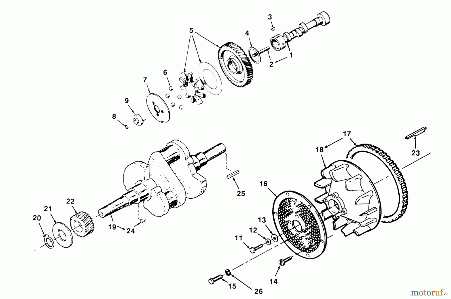 Toro Neu Mowers, Zero-Turn 74140 (724-Z) - Toro 724-Z Tractor, 1995 (590001-599999) CRANKSHAFT, CAMSHAFT AND FLYWHEEL