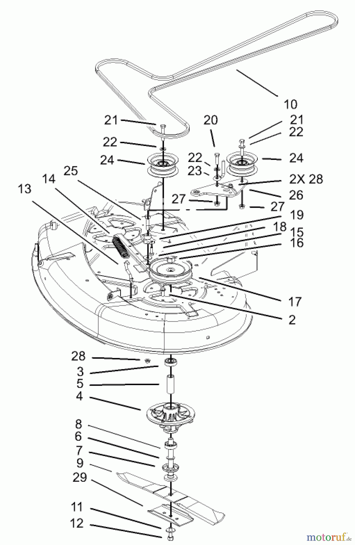 Toro Neu Mowers, Zero-Turn 74301 (14-38Z) - Toro 14-38Z TimeCutter Z Riding Mower, 2003 (230000001-230999999) 38IN DECK SPINDLE AND BELT DRIVE ASSEMBLY