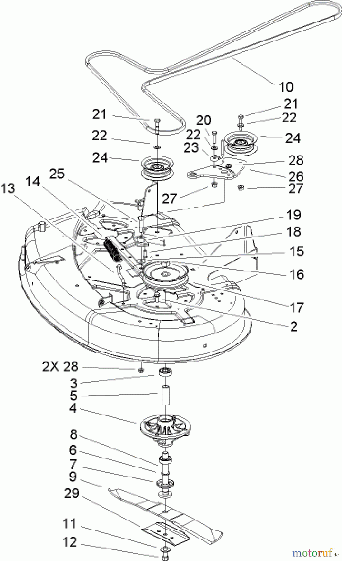  Toro Neu Mowers, Zero-Turn 74325 (16-42Z) - Toro 16-42Z TimeCutter Z Riding Mower, 2004 (240000001-240999999) 42IN DECK SPINDLE AND BELT DRIVE ASSEMBLY